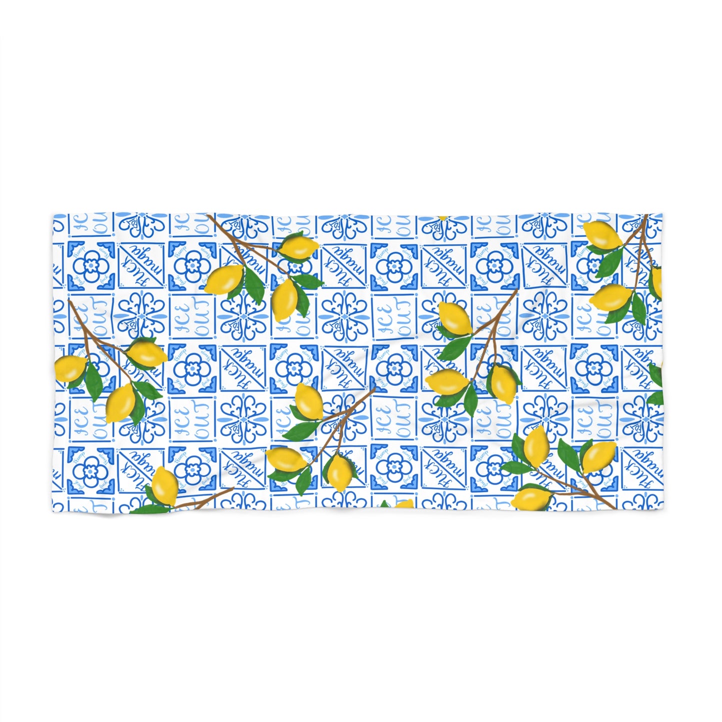 Mediterranean Lemon Tile Beach Towel