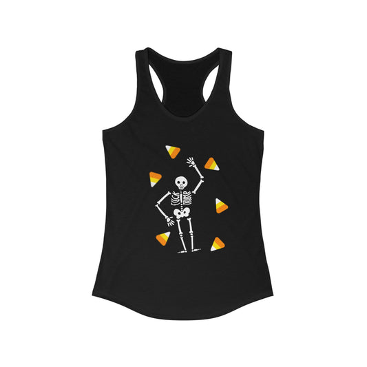 Slightly Subtle Halloween Skeleton Racerback Tank, Cute Spooky Workout Top, Fitness Apparel, Fall Clothing, Candy Corn Graphic Shirt