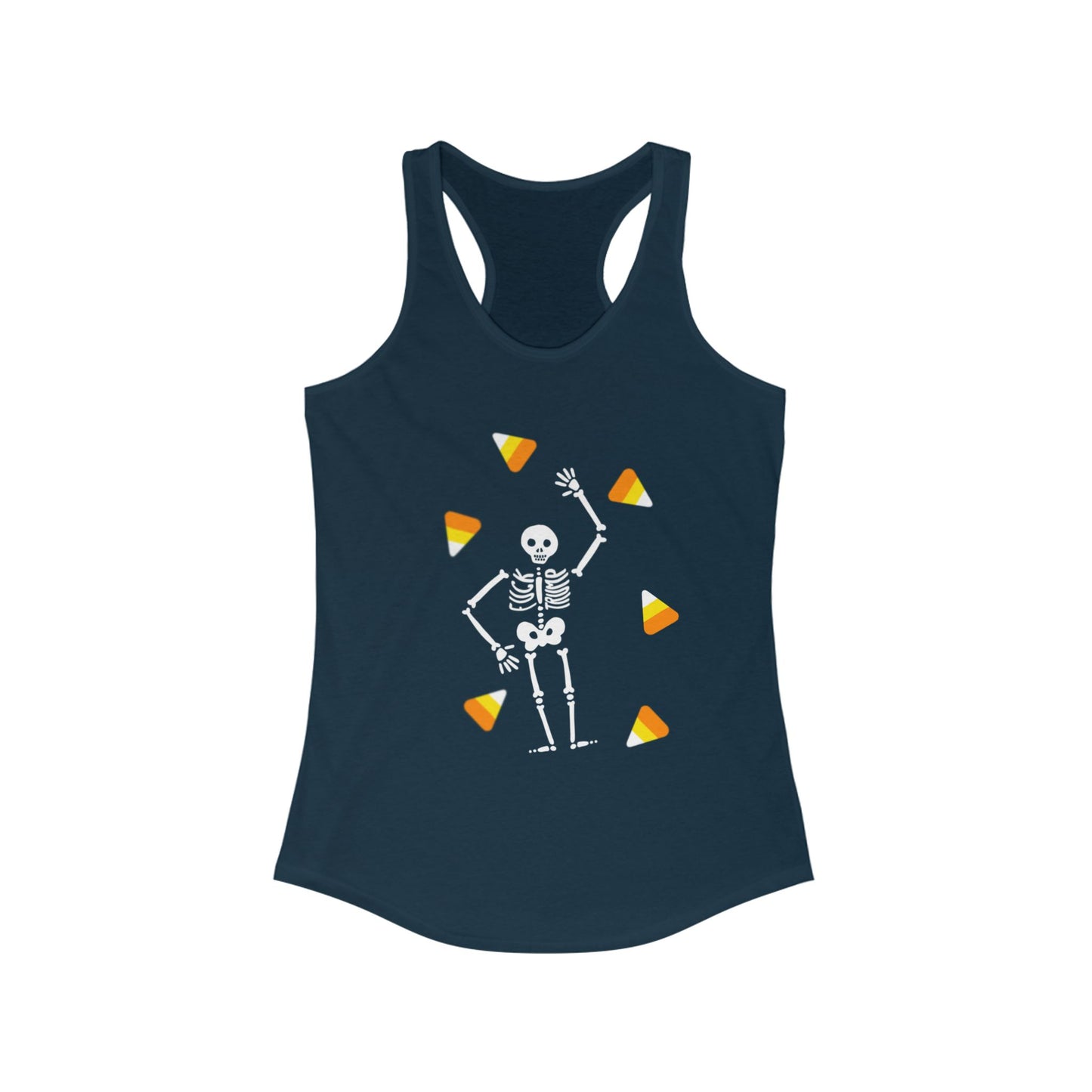 Slightly Subtle Halloween Skeleton Racerback Tank, Cute Spooky Workout Top, Fitness Apparel, Fall Clothing, Candy Corn Graphic Shirt