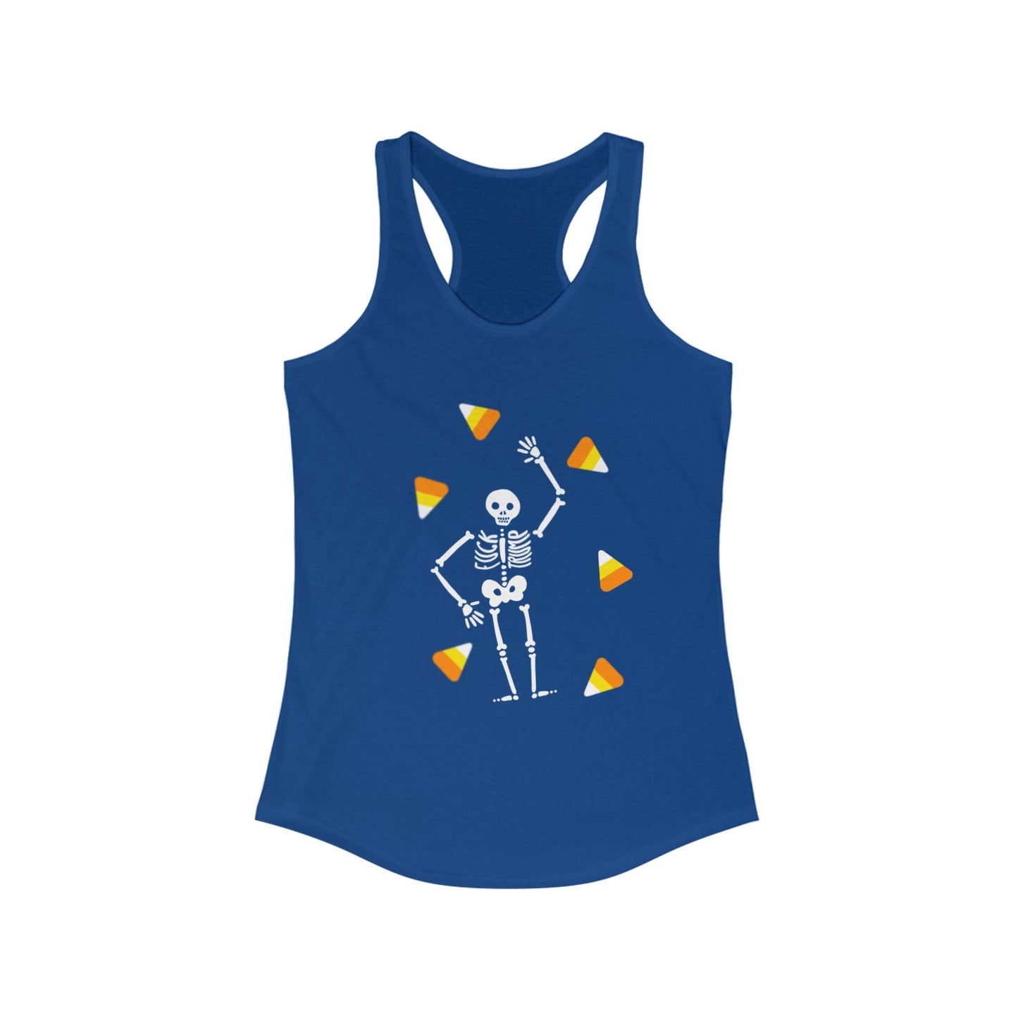 Slightly Subtle Halloween Skeleton Racerback Tank, Cute Spooky Workout Top, Fitness Apparel, Fall Clothing, Candy Corn Graphic Shirt