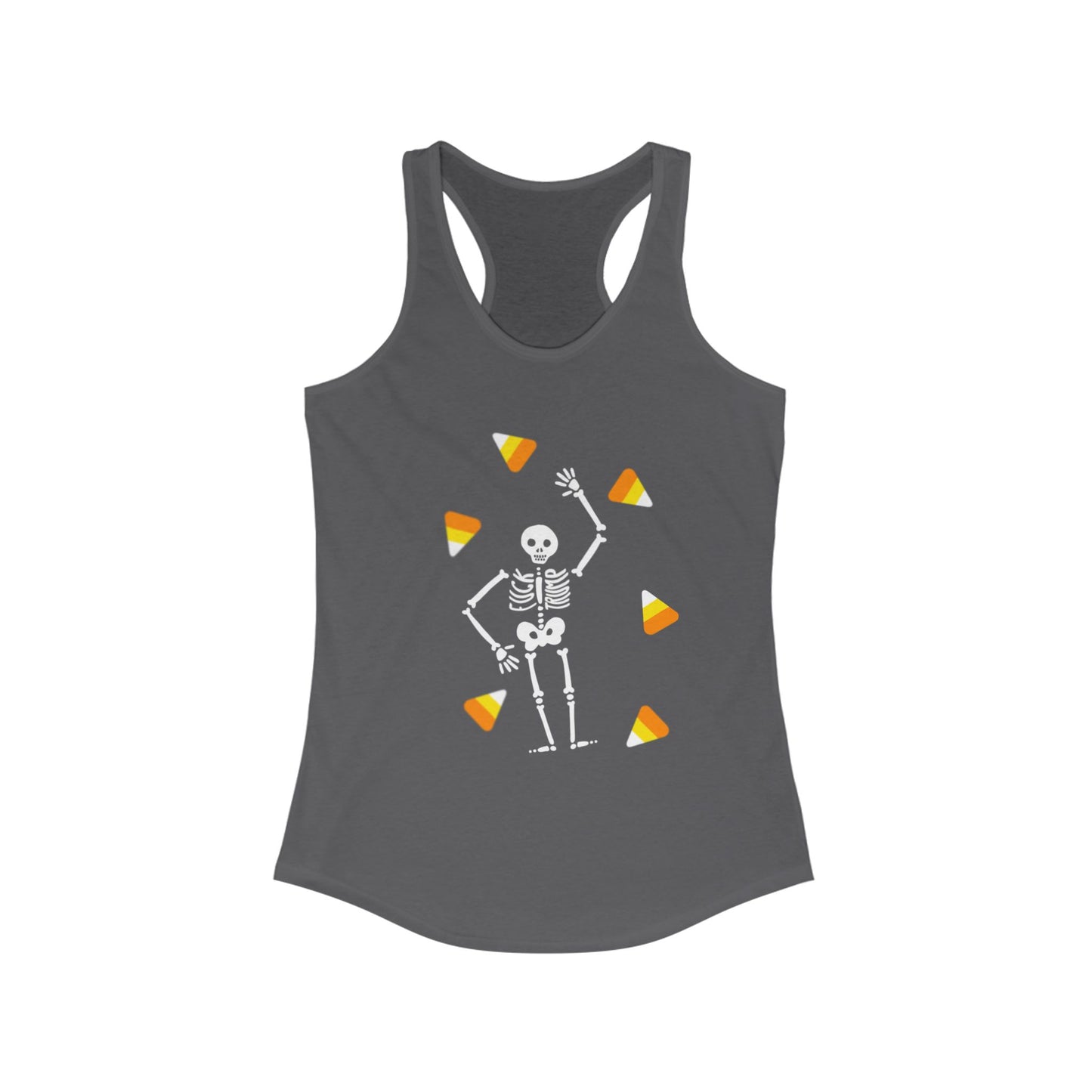 Slightly Subtle Halloween Skeleton Racerback Tank, Cute Spooky Workout Top, Fitness Apparel, Fall Clothing, Candy Corn Graphic Shirt