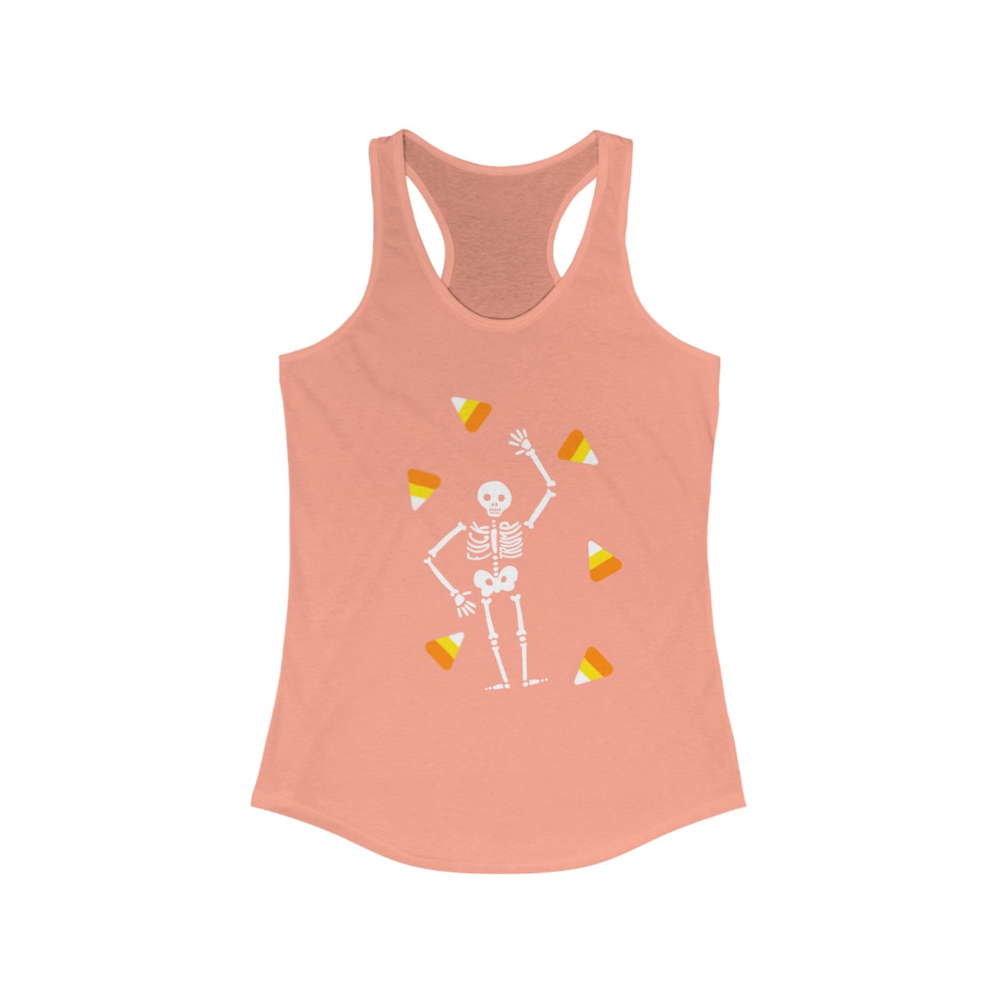 Slightly Subtle Halloween Skeleton Racerback Tank, Cute Spooky Workout Top, Fitness Apparel, Fall Clothing, Candy Corn Graphic Shirt