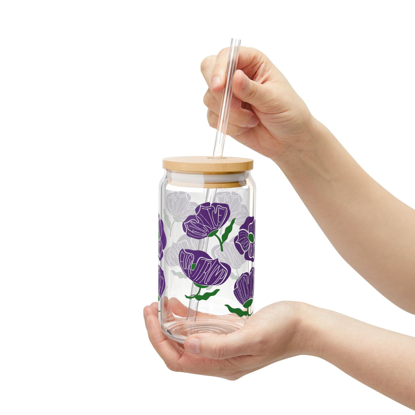 Slightly Subtle Purple Poppy Floral Sipper Glass | 16oz FDT