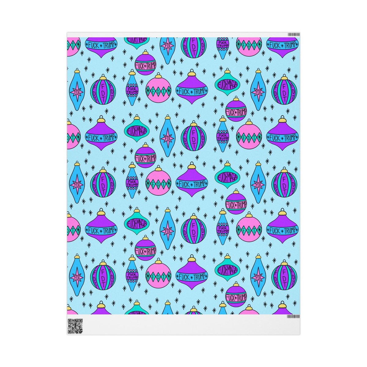 Slightly Subtle Retro Ornament Pattern Blue FDT Wrapping Paper | Blue Pink Holiday Wrap