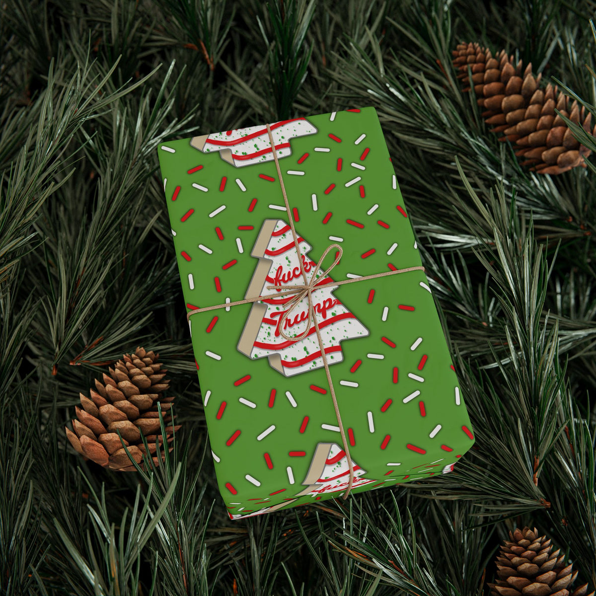 Slightly Subtle Tree Cake Candy Cane Tree FDT Wrapping Paper | Christmas Holiday Gift Wrap