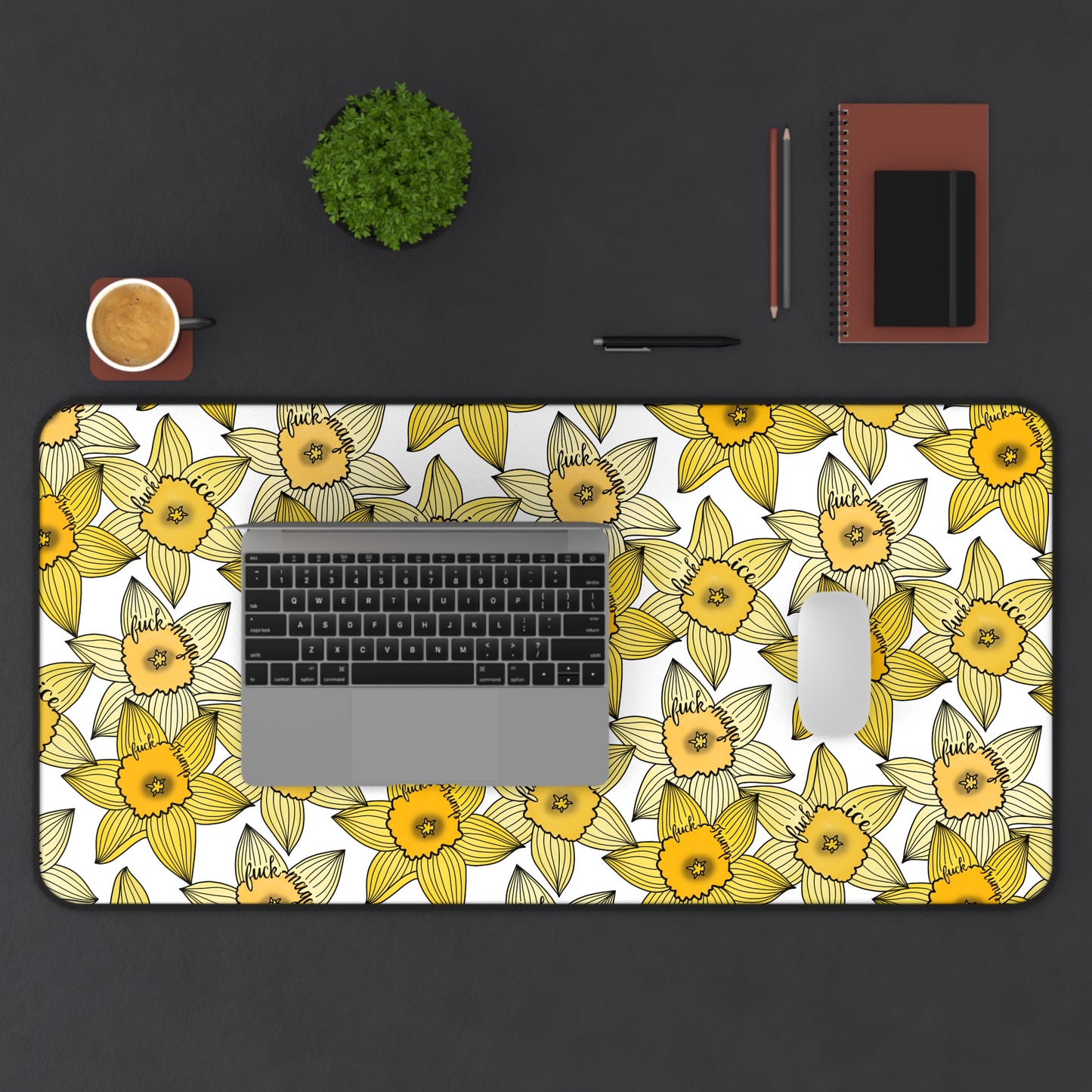 Slightly Subtle Yellow Daffodil Pattern Desk Mat | Spring Floral Pet Feeding Mat