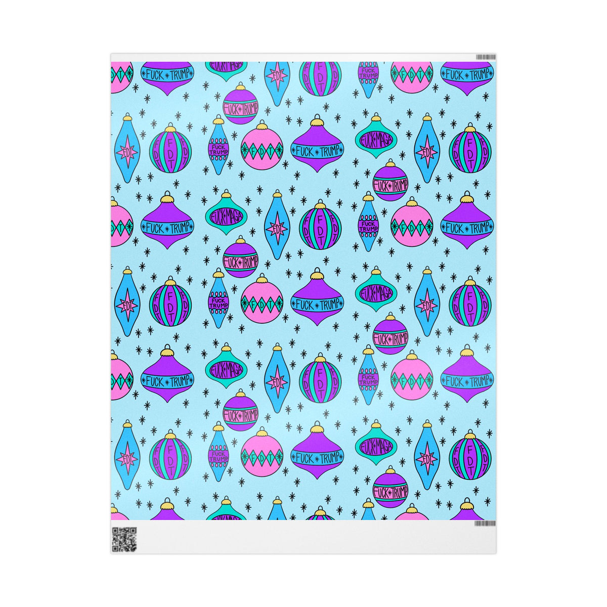Slightly Subtle Retro Ornament Pattern Blue FDT Wrapping Paper | Blue Pink Holiday Wrap