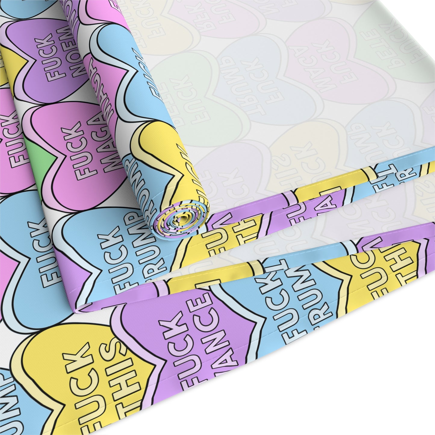 Slightly Subtle Conversation Heart Pattern Table Runner | Pastel Hearts Valentine’s Day Polyester