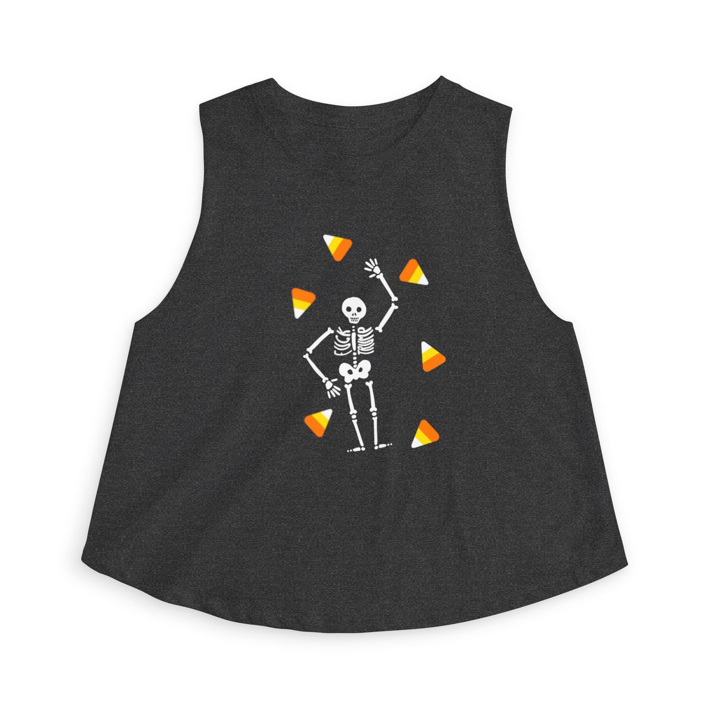 Halloween Candy Corn Skeleton Crop Top Tank