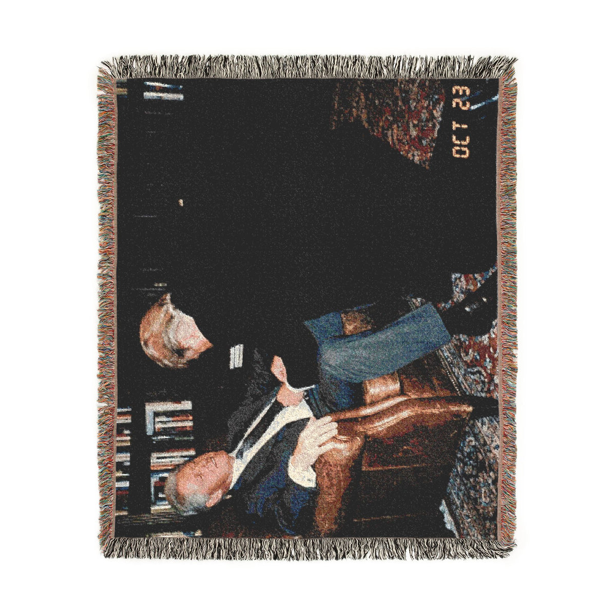 Big Beautiful Blanket Vintage Fireside Conversation Woven Blanket | Cozy Throw, Trump and Bubba Library Scene