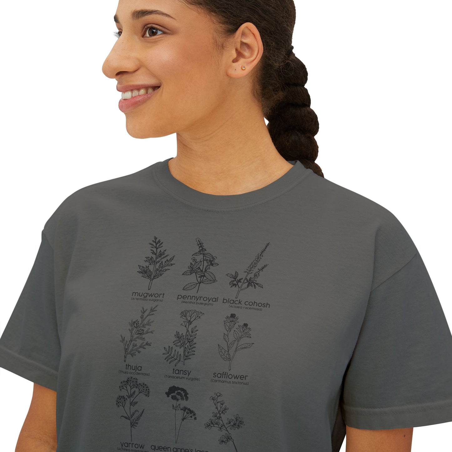 Herbs for Reproductive Freedom Boxy CROP Botanical Illustration Chart Comfort Colors Crop Tee