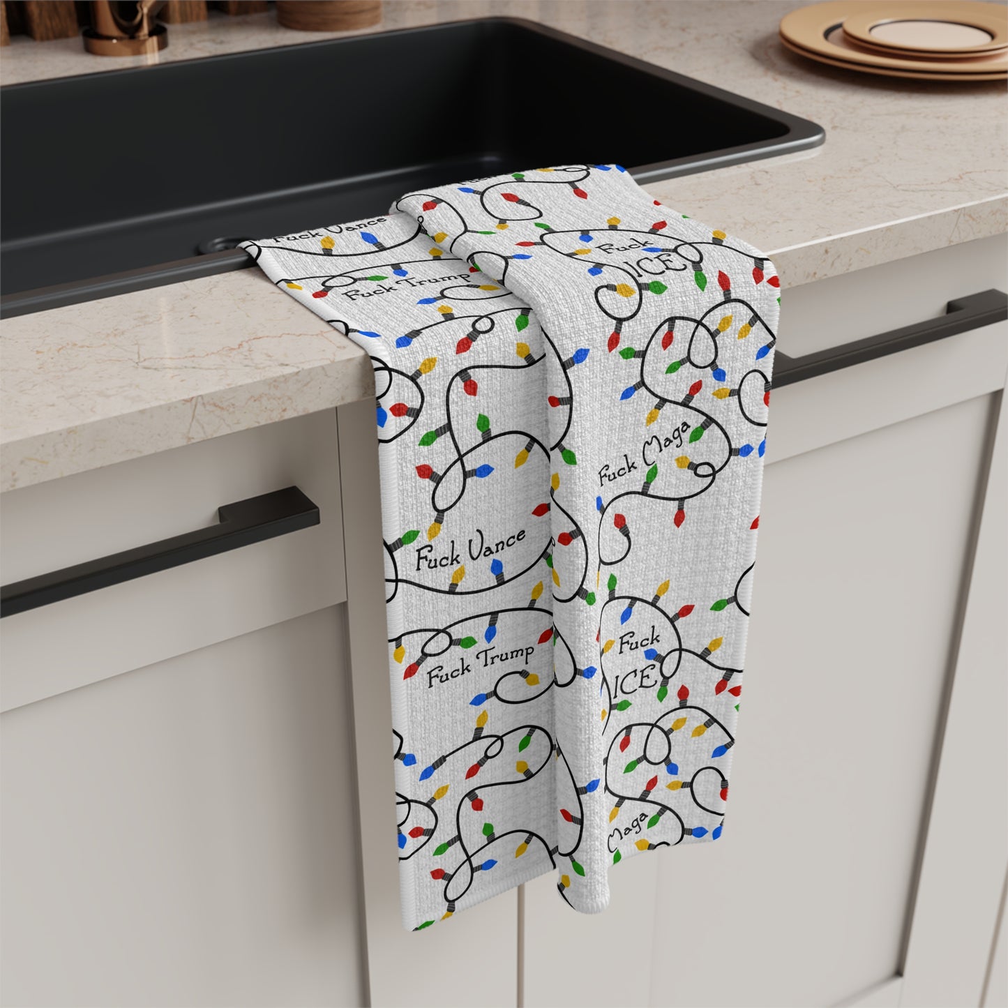 Holiday Light Pattern Microfiber Tea Towel FDT Christmas Kitchen Towel