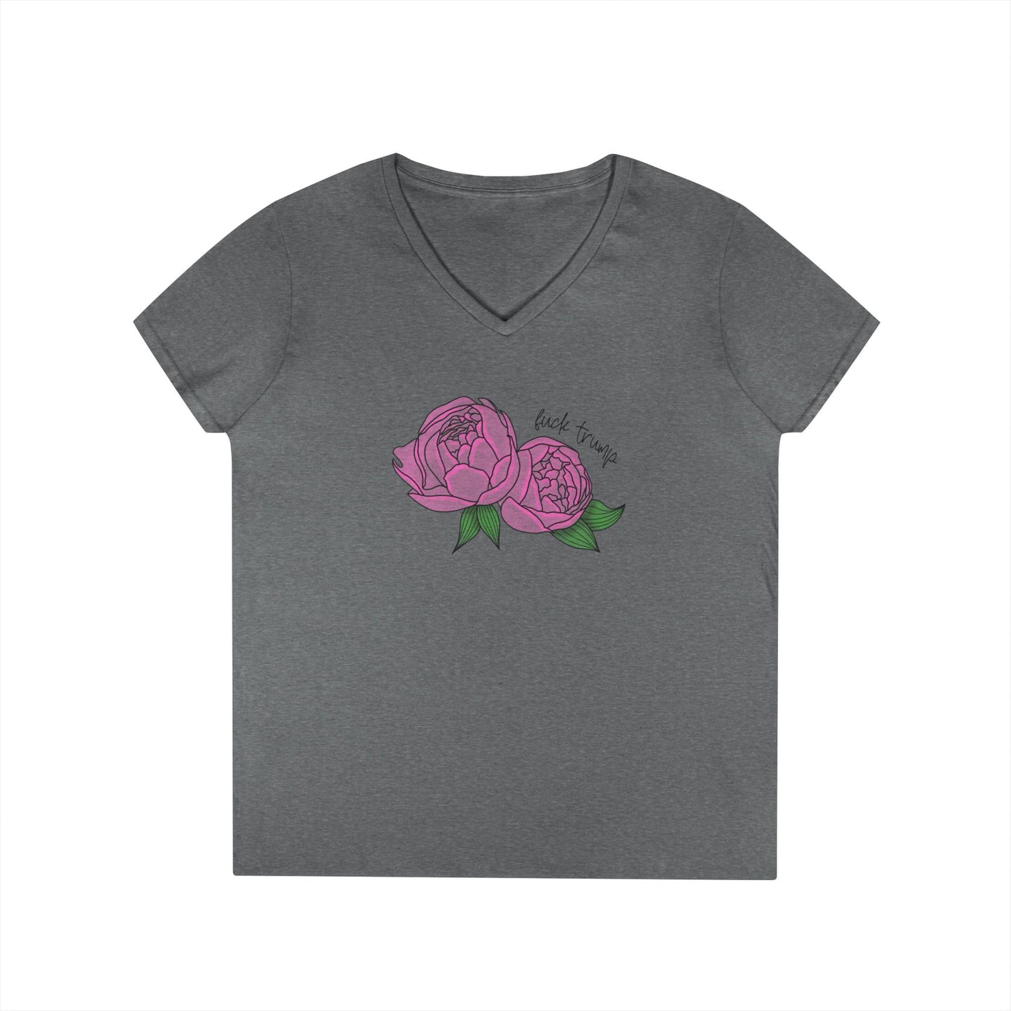Pink Peony Illustration Ladies V-Neck Tee | Hand-Drawn Floral FDT