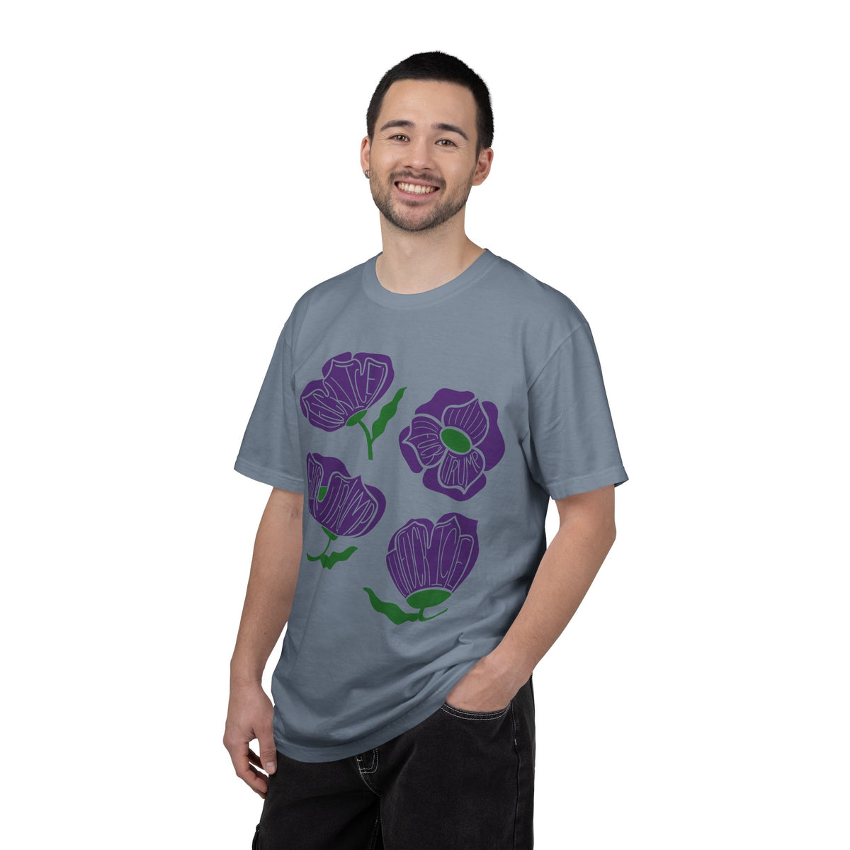 Slightly Subtle Purple Poppy Floral Print T-shirt | Hand-Drawn Flower Illustration FDT