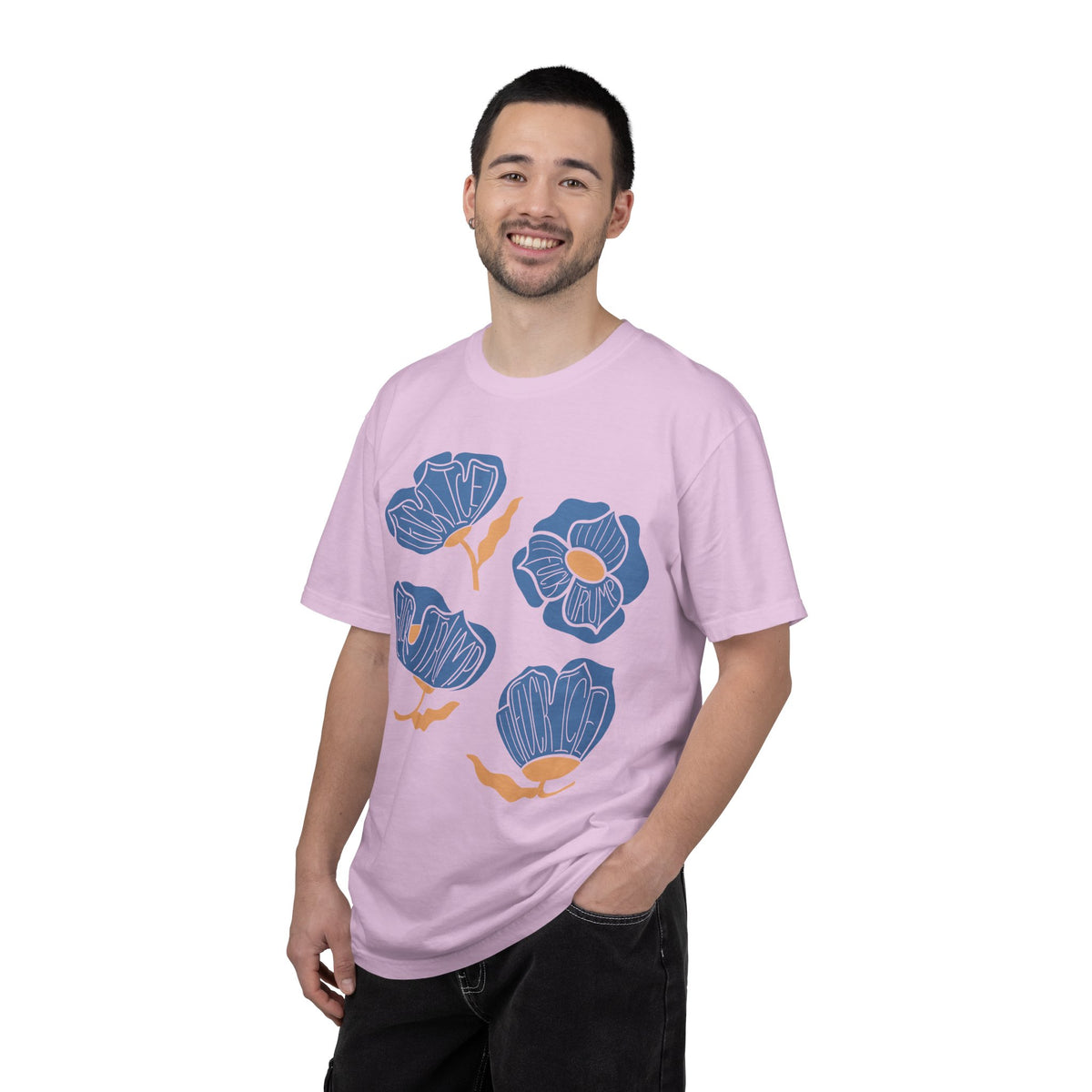 Slightly Subtle Blue Poppy Flowers T-Shirt | Floral Illustration Tee