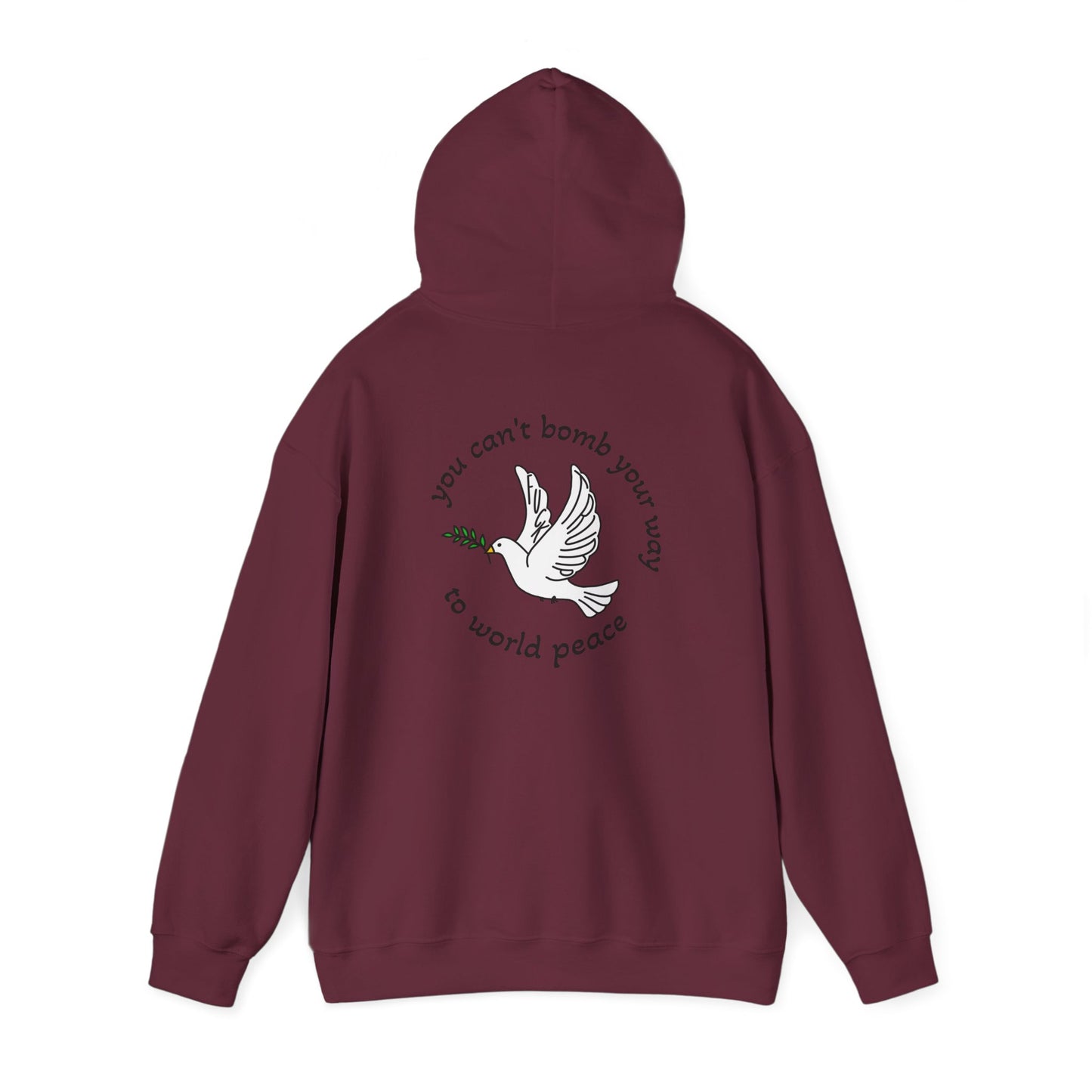 Bombs for World Peace Dove with Olive Branch Hoodie | front and back sweatshirt