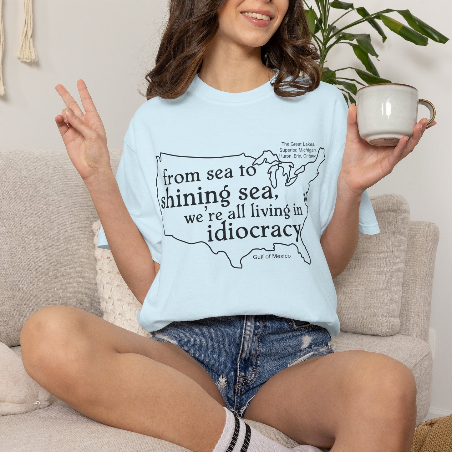 Idiocracy Map T-Shirt  'From sea to shining sea we are living in idiocracy' Minimal Political Tee Great Lakes Gulf of Mexico