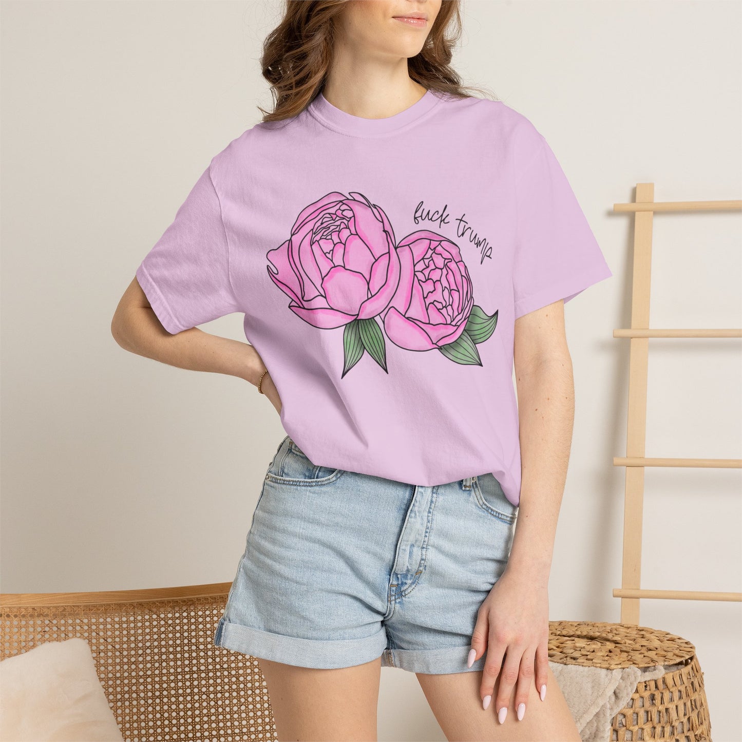 Slightly Subtle Pink Peony Floral Illustration T-shirt | Hand-drawn Blooms FDT