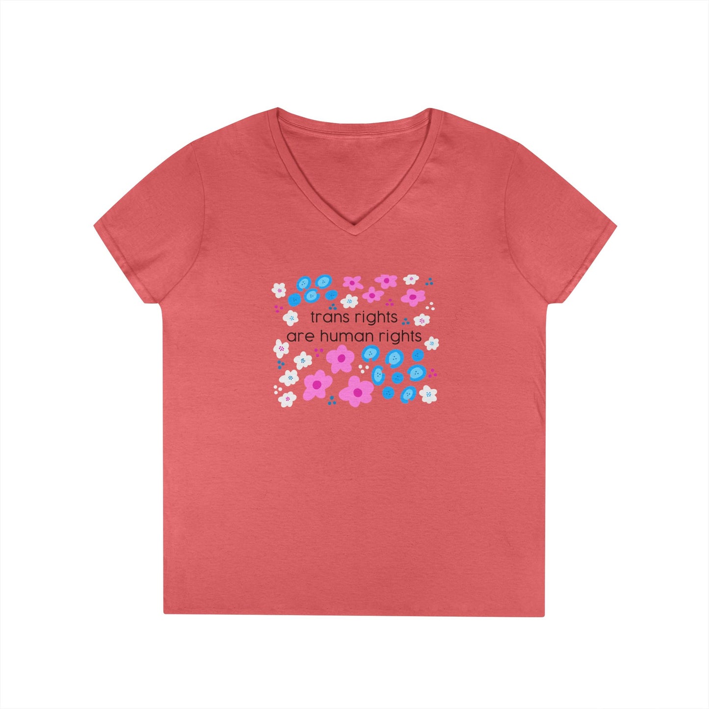 Trans Rights Are Human Rights T-Shirt | Floral Trans Pride Design v neck