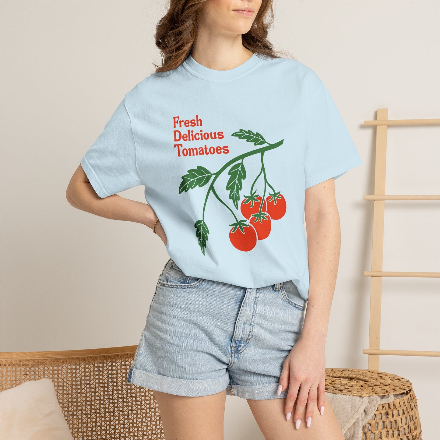 Fresh Delicious Tomatoes T-Shirt | Tomato Vine Illustration, Red Green Produce Tee FDT