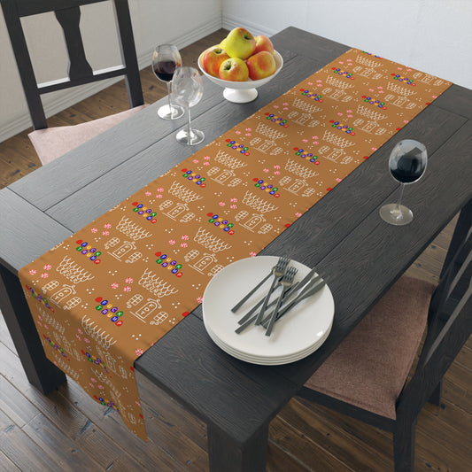 Gingerbread House Table Runner, Festive Cotton Runner for Holiday Decor, Christmas Table Decoration, Kitchen or Dining Table Accessory