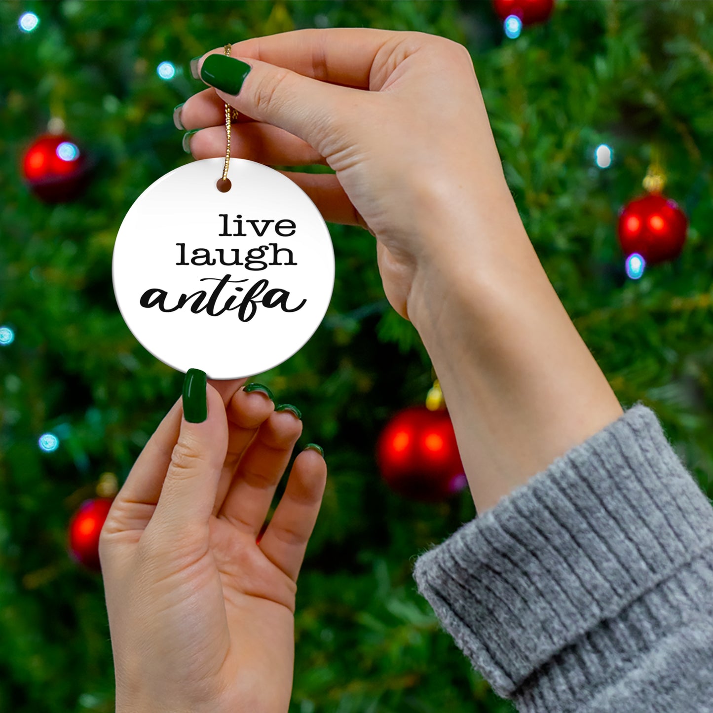 Live Laugh Antifa Ceramic Ornament 2025 Live Laugh Antifa, Holiday Decoration, Unique Gift, Home Decor, Tree Ornament, Political Gift