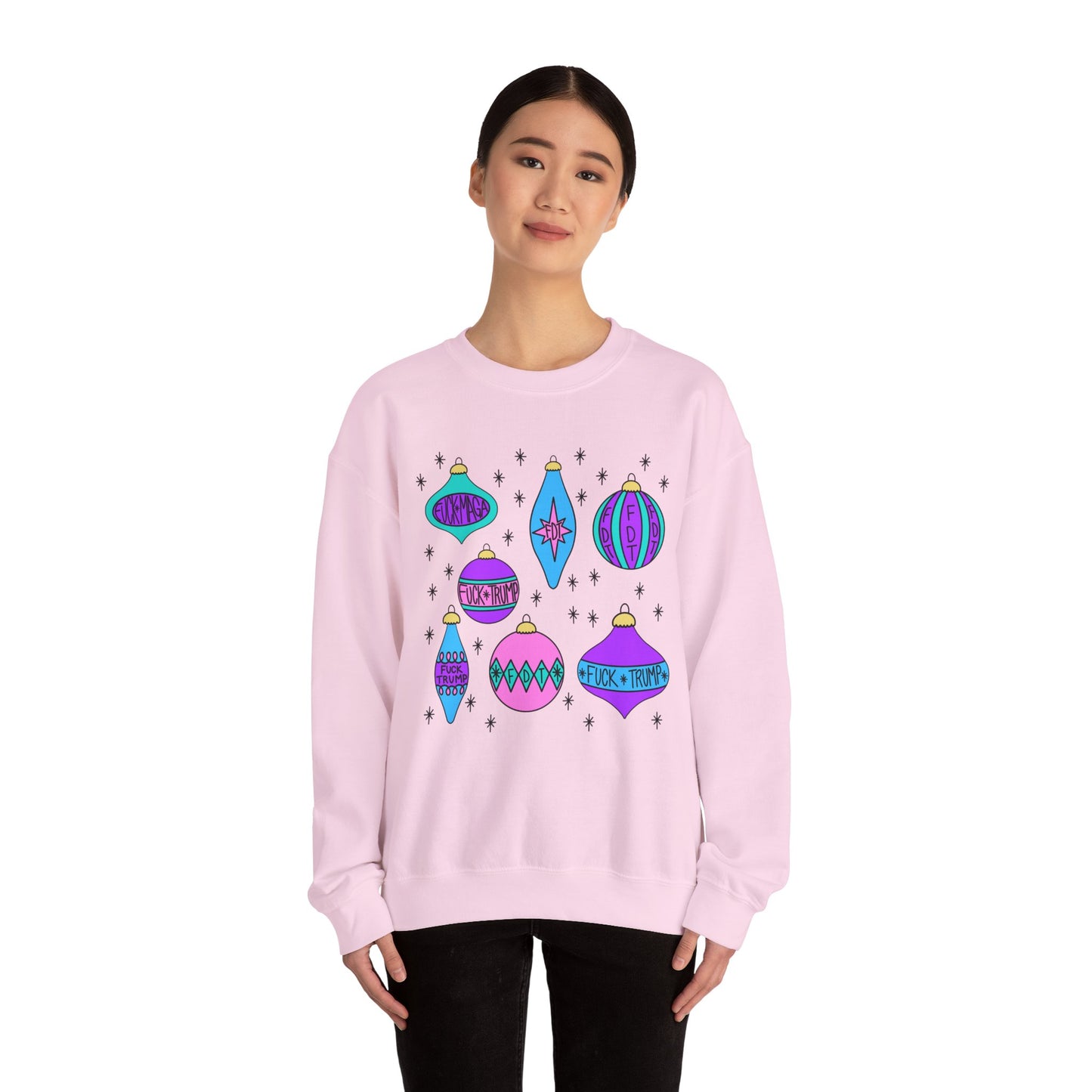 Slightly Subtle Ornaments Colorful Holiday FDT Sweatshirt, Cozy Unisex Crewneck Christmas, Gift for Her, Winter Wear, Festive Apparel