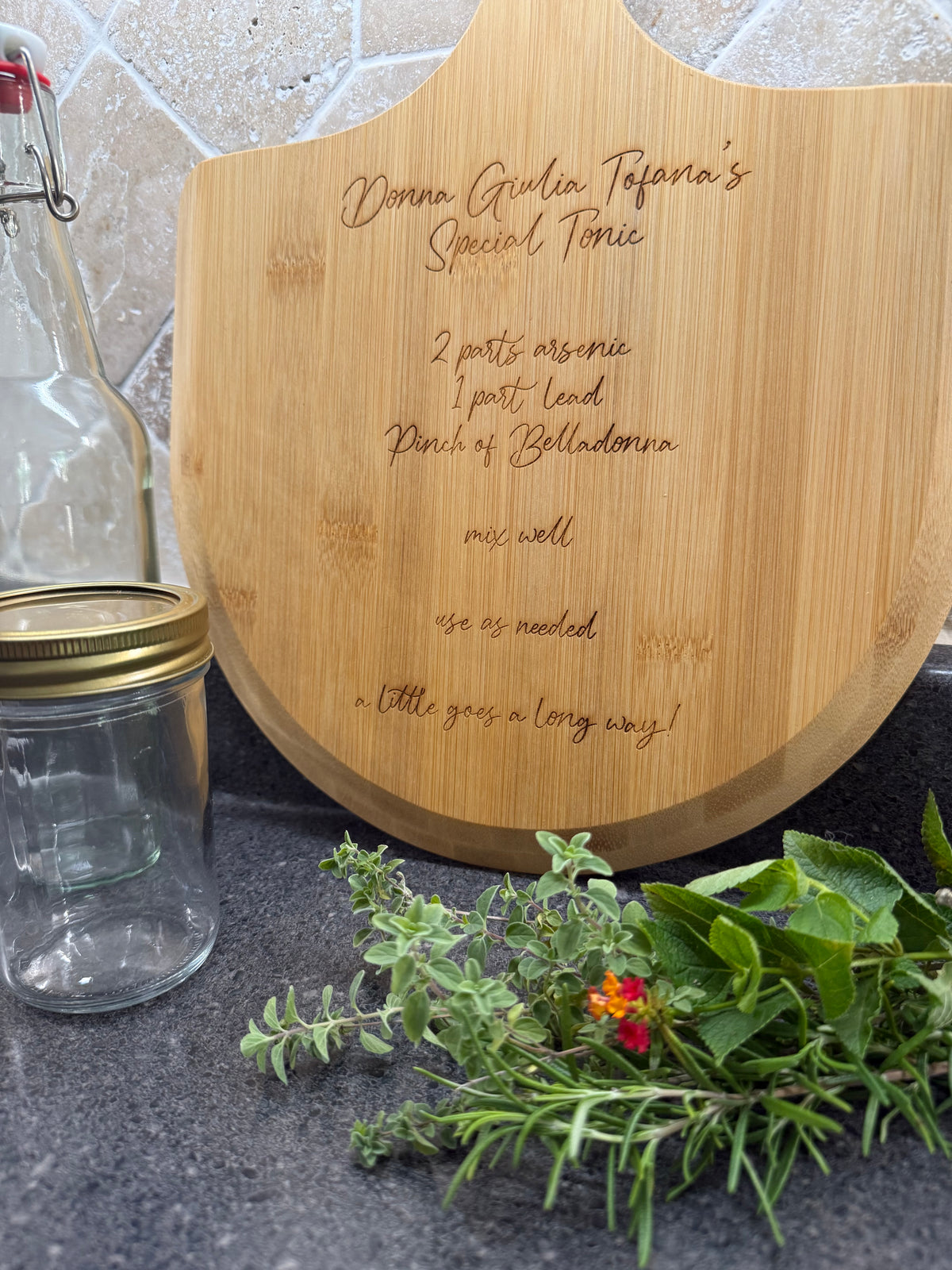 Aqua Tofana Recipe Engraved Bamboo Pizza Board