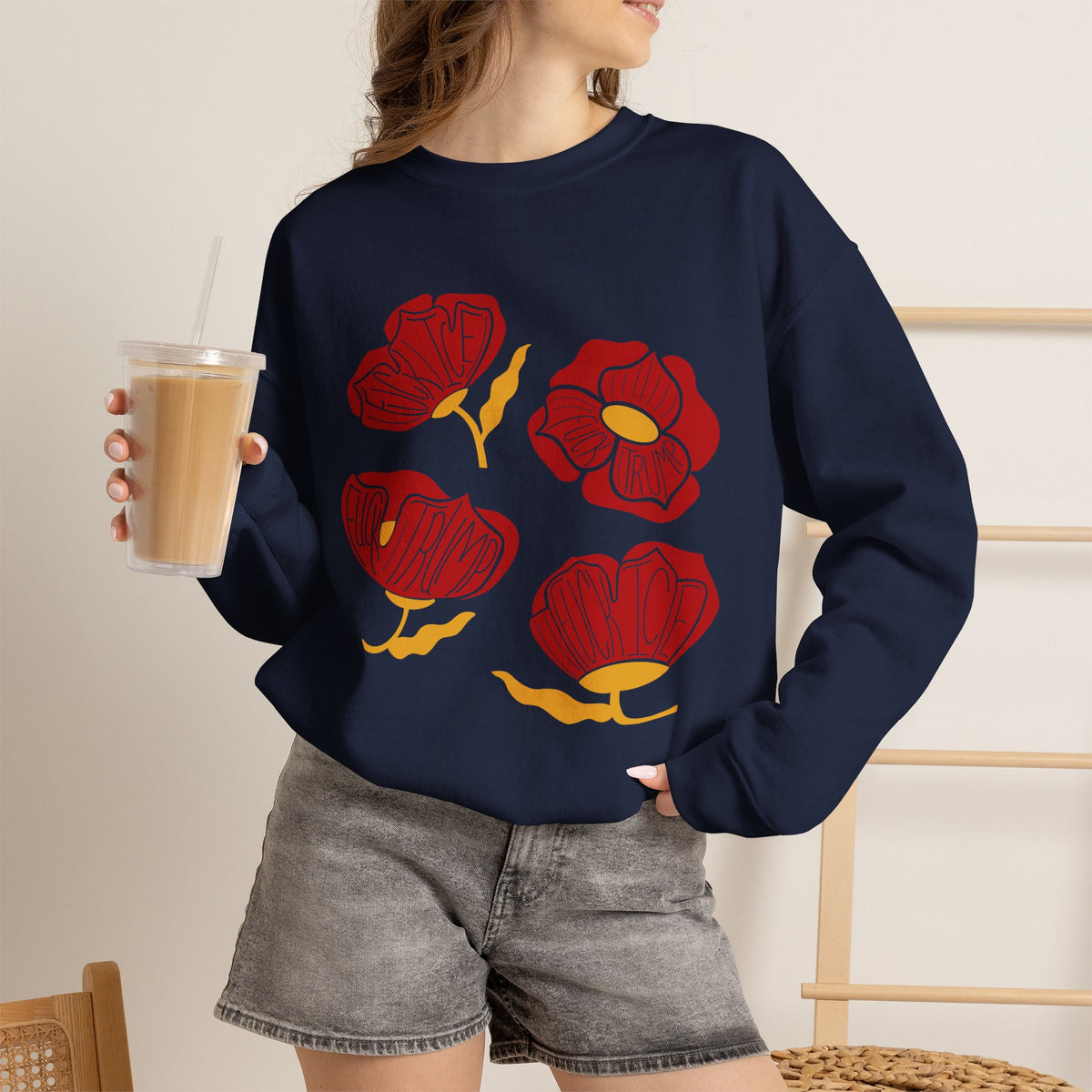 Slightly Subtle Red Poppy Floral Illustration Sweatshirt | Hand-Drawn Blooms, Minimal Botanical FDT