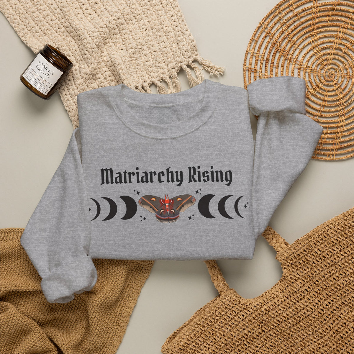 Matriarchy Rising Witchy Moon Phases Moth Crewneck Sweatshirt