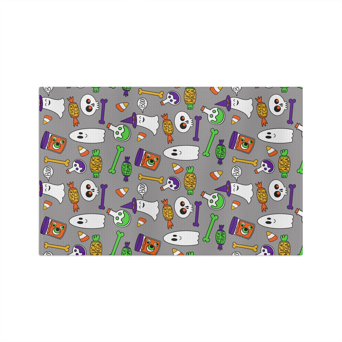 Halloween Ghosts & Candy Microfiber Tea Towel — Cute Spooky Kitchen Towel grey
