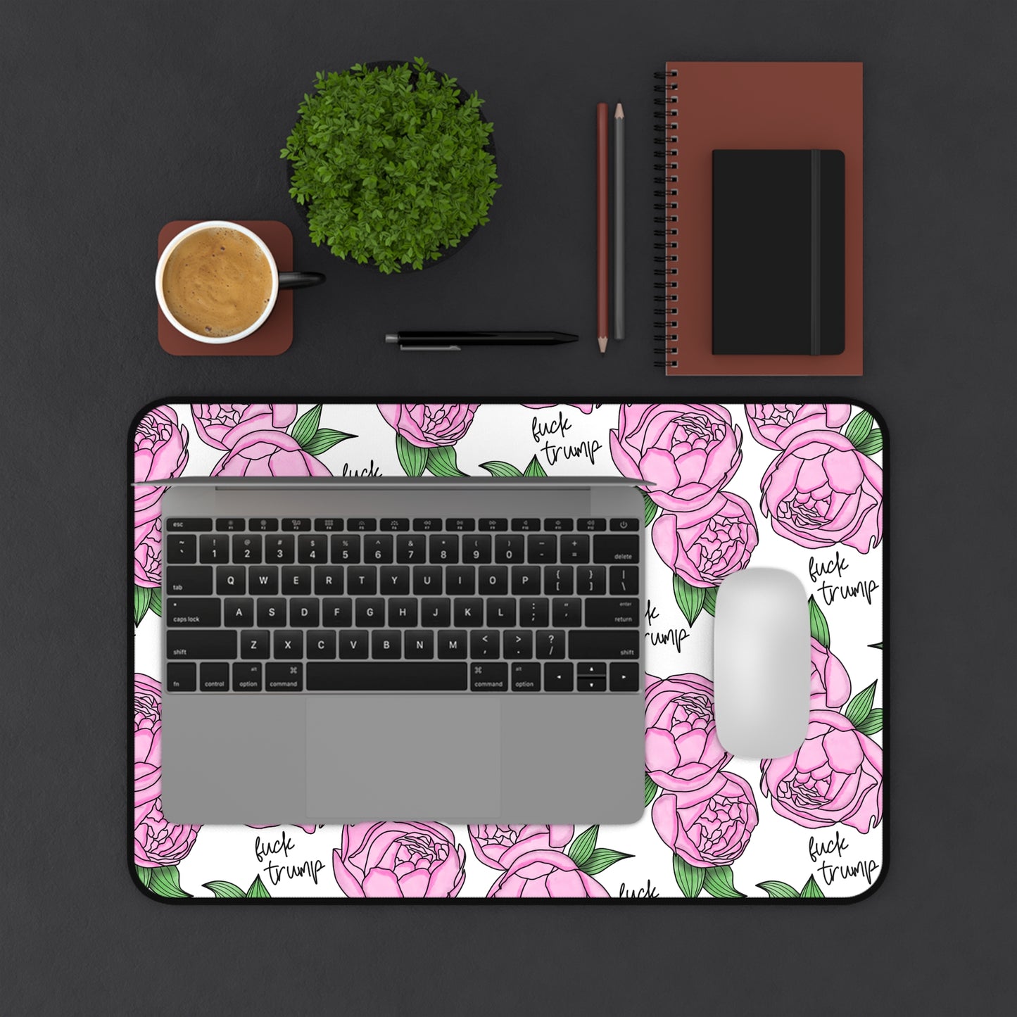 Slightly Subtle Pink Peonies Pattern Desk Mat | Floral Mouse Pad