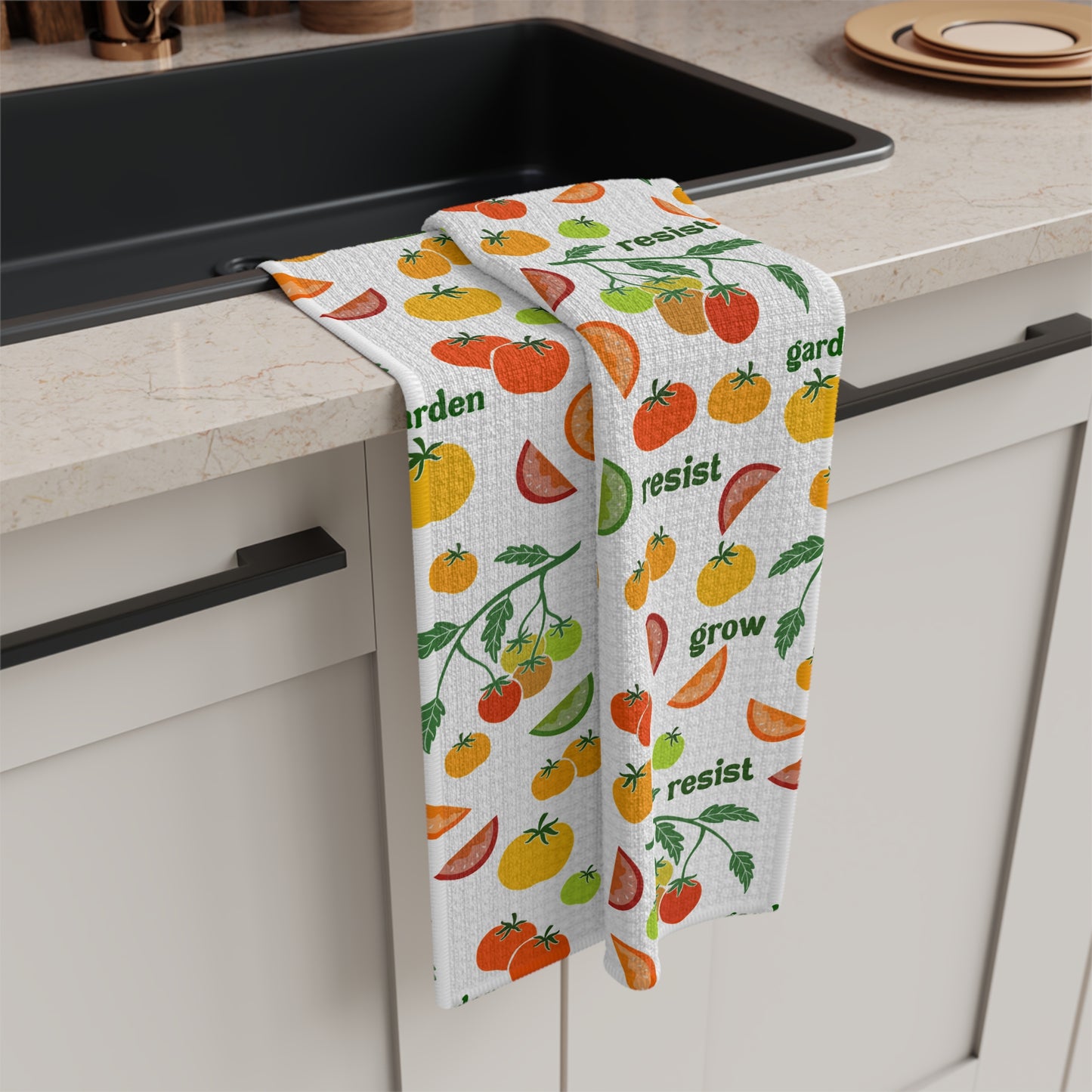 Grow Resist Garden Tomato Pattern Tea Towel Waffle Weave Microfiber