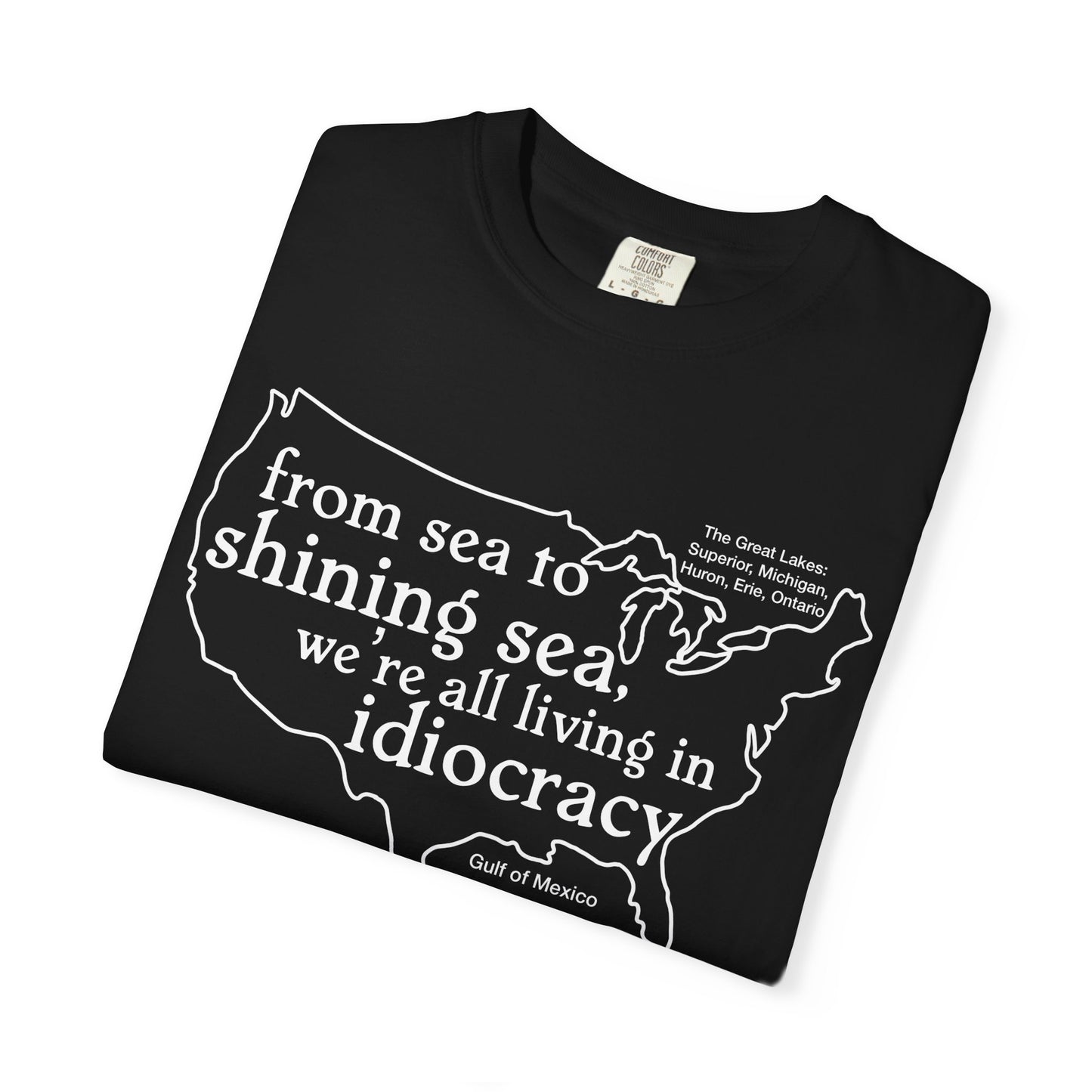 Idiocracy Map T-Shirt  'From sea to shining sea we are living in idiocracy' Minimal Political Tee Great Lakes Gulf of Mexico