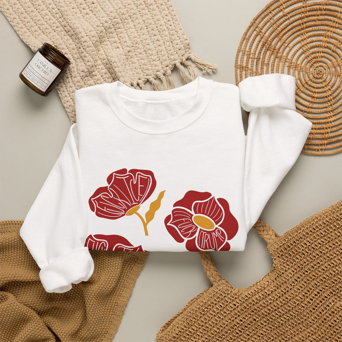 Slightly Subtle Red Poppy Floral Illustration Sweatshirt | Hand-Drawn Blooms, Minimal Botanical FDT
