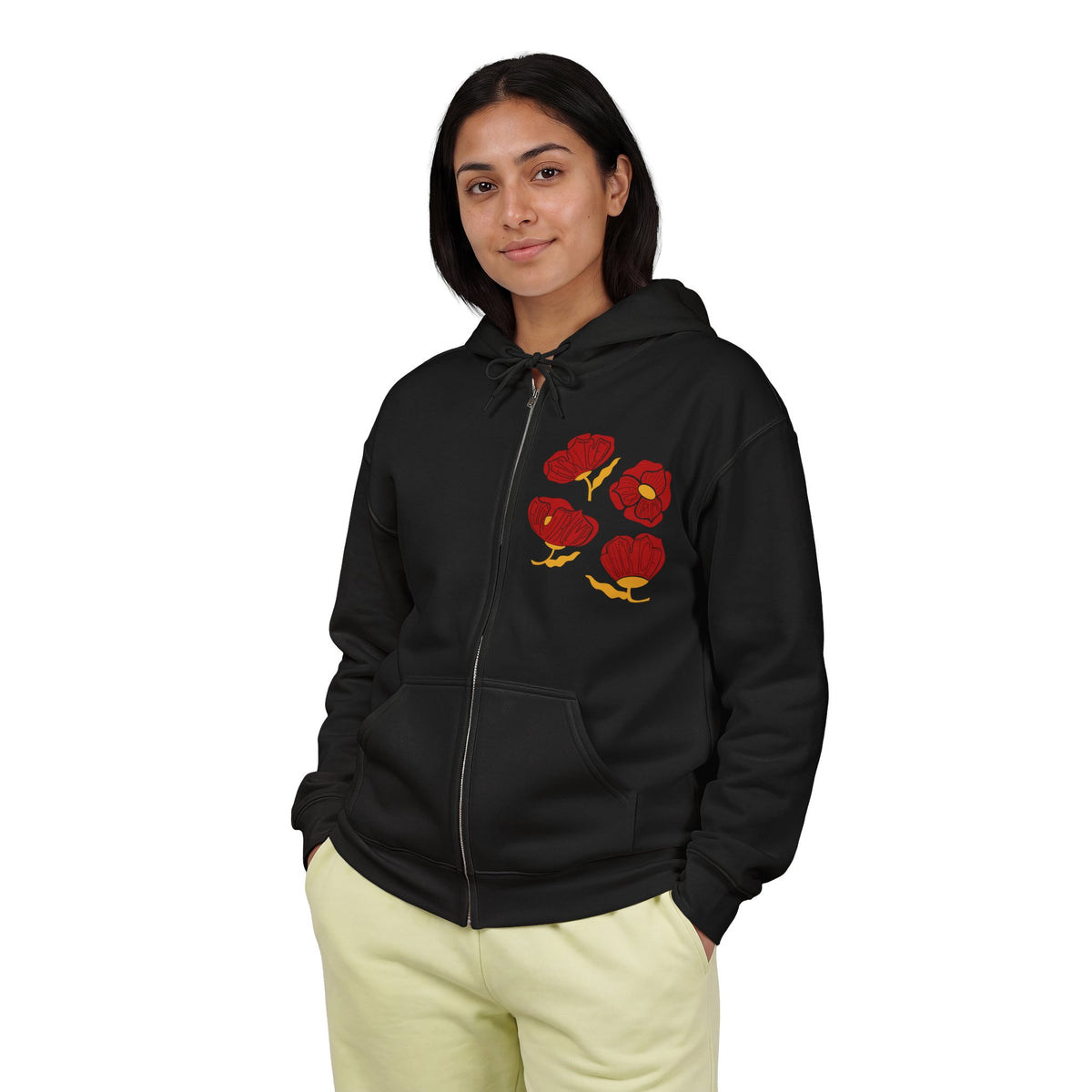 Slightly Subtle Red Poppy Floral design Zip Hoodie | Poppy Flowers jacket