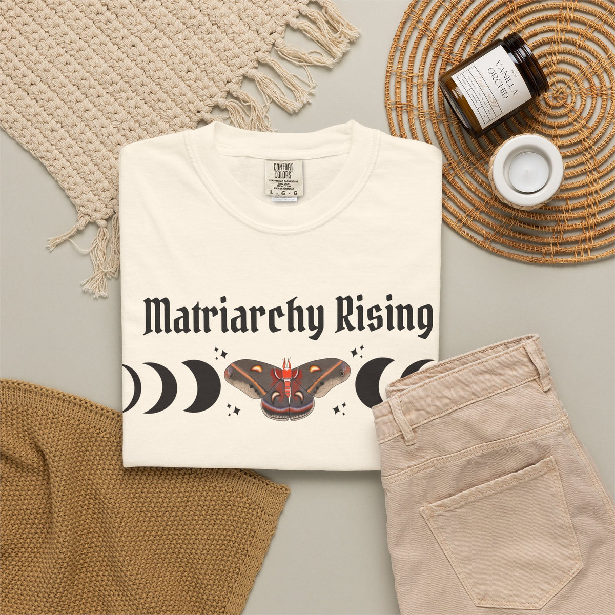 Matriarchy Rising Tee Moon Phases & Moth Feminist Graphic T-Shirt
