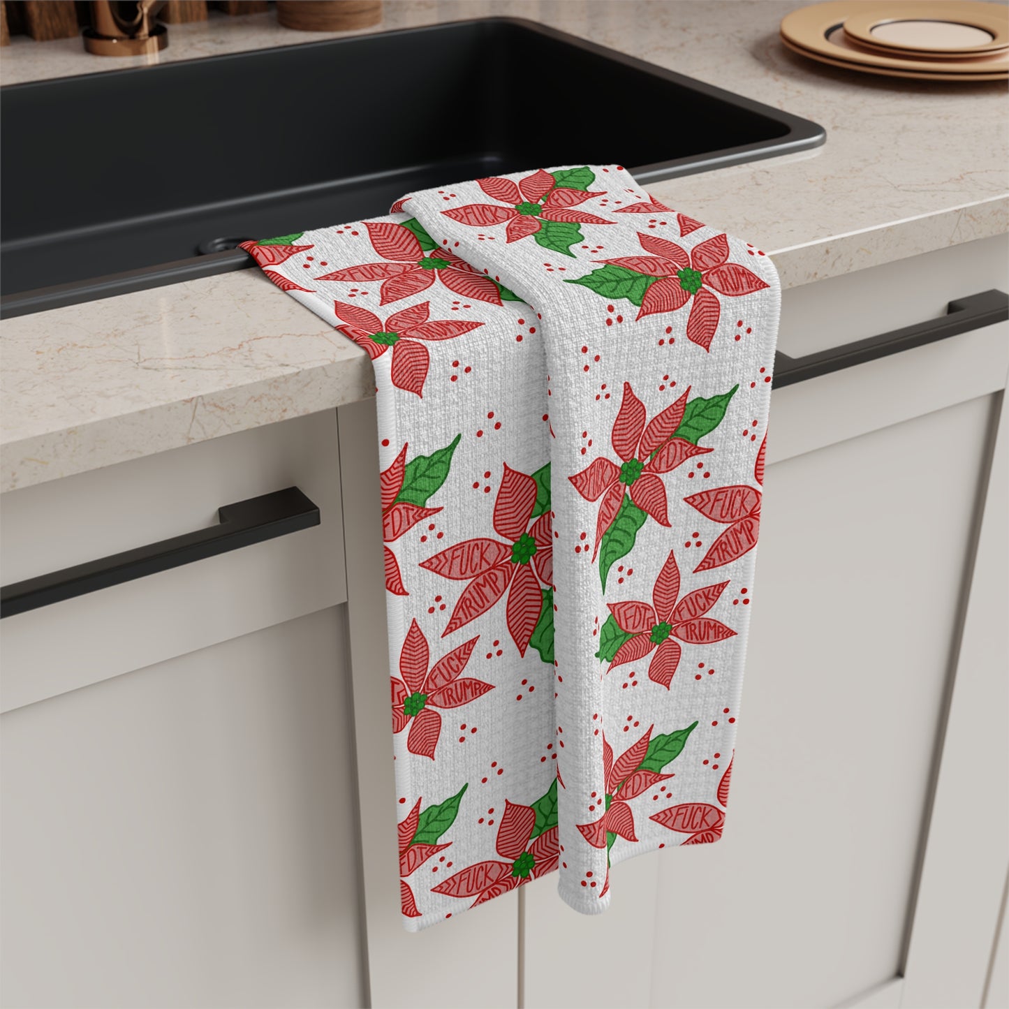 Poinsettia Microfiber Tea Towel FDT Holiday Floral Kitchen Towel