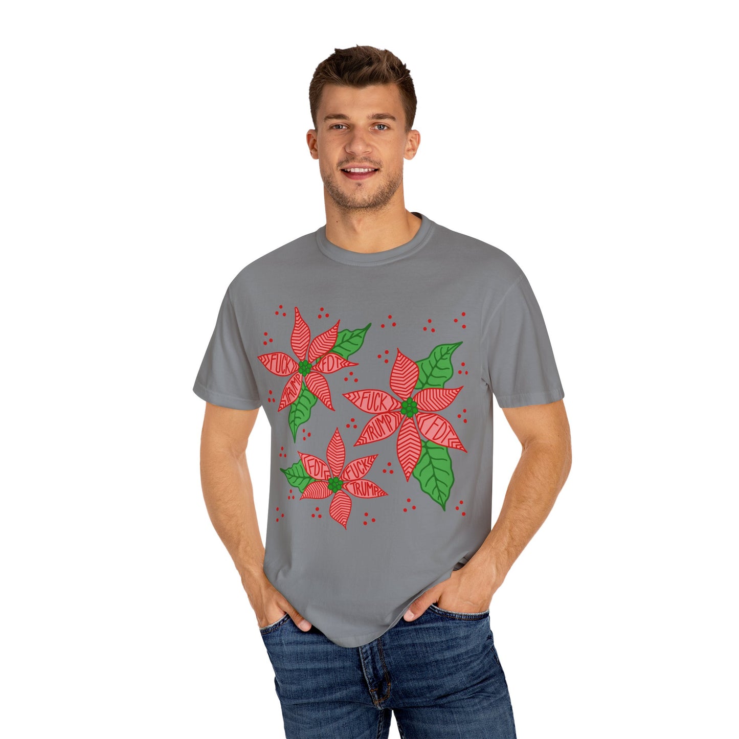 Slightly Subtle Poinsettia T-Shirt - Festive FDT Holiday Gift, Christmas Shirt, Unisex Tee, Floral Design, Casual Wear