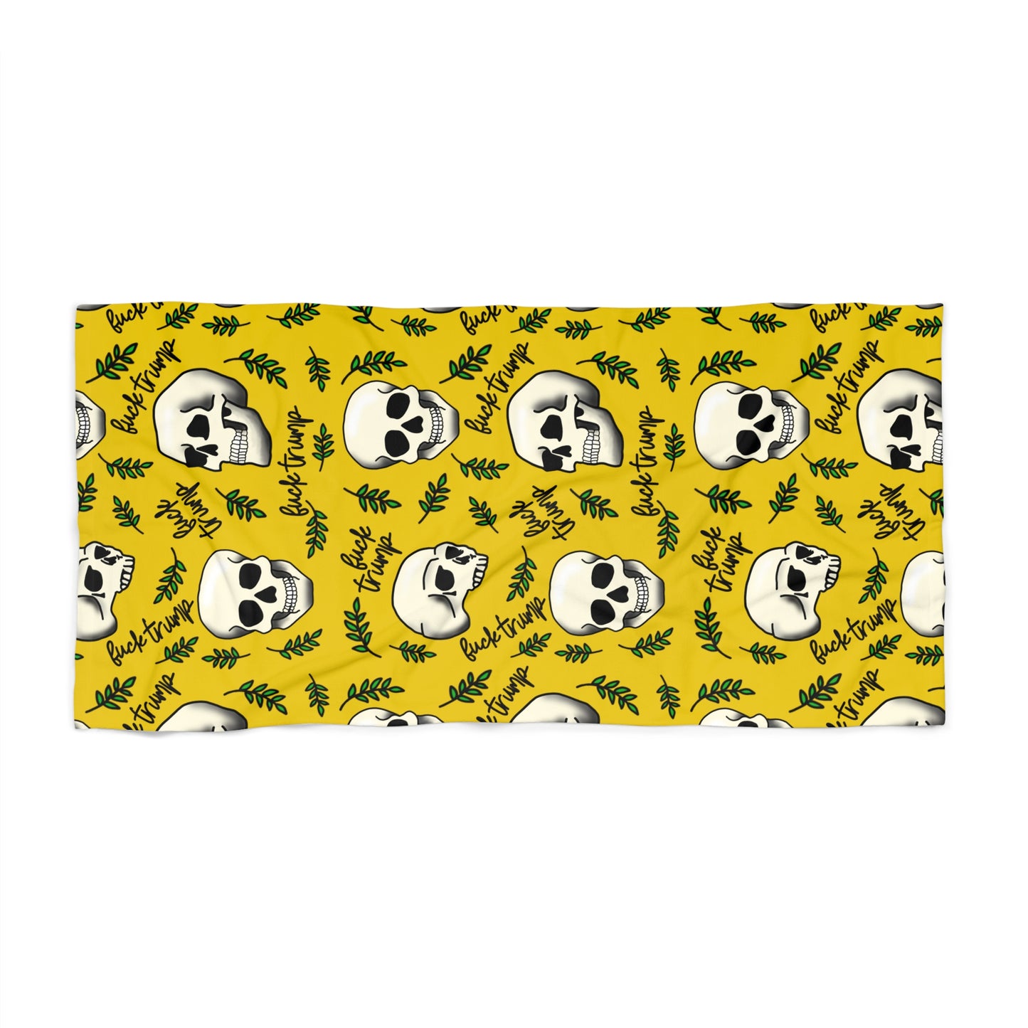 Skull Pattern Beach Towel — Yellow Tropical Skull Design