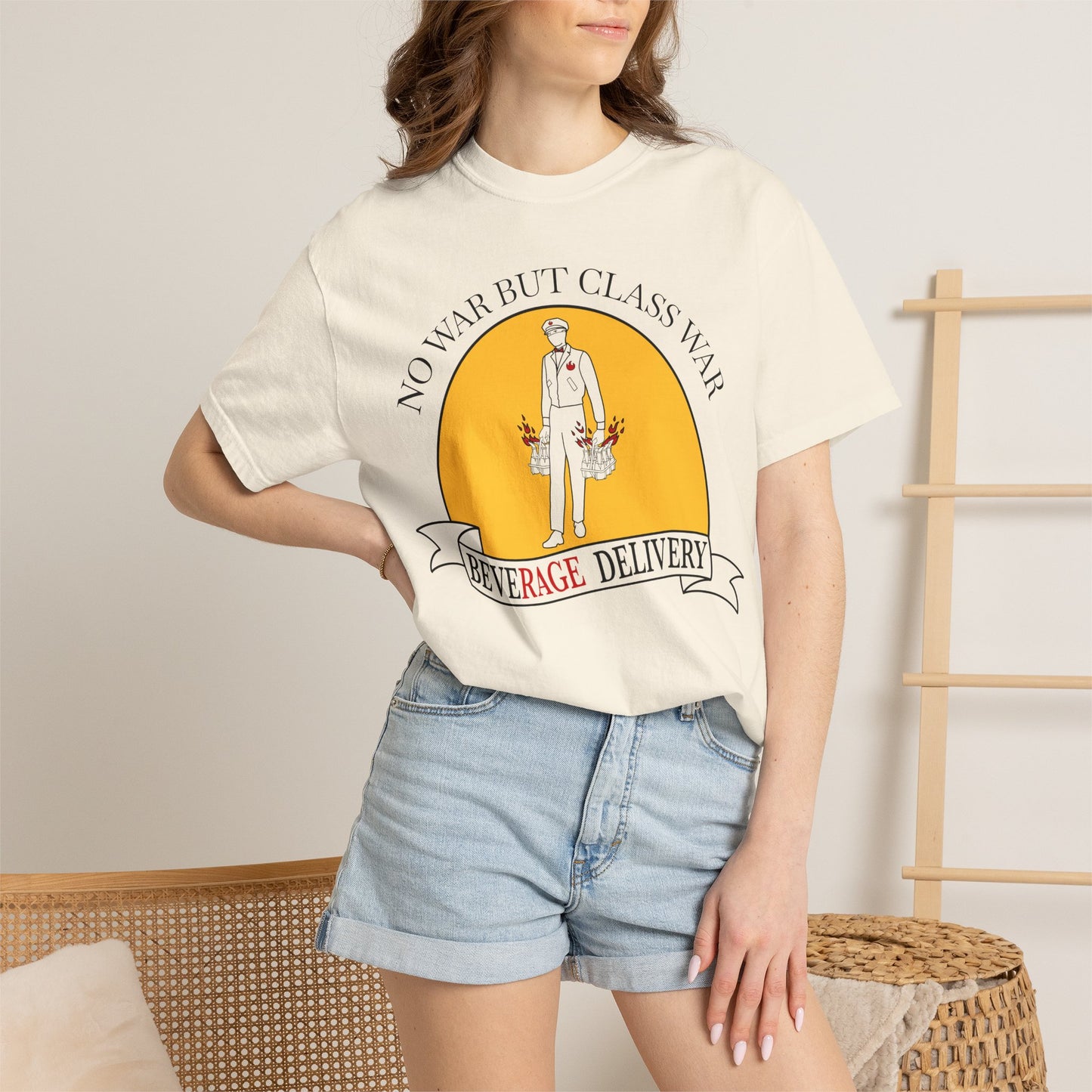 No War But Class War Beverage Delivery T-shirt | Delivery Worker Illustration