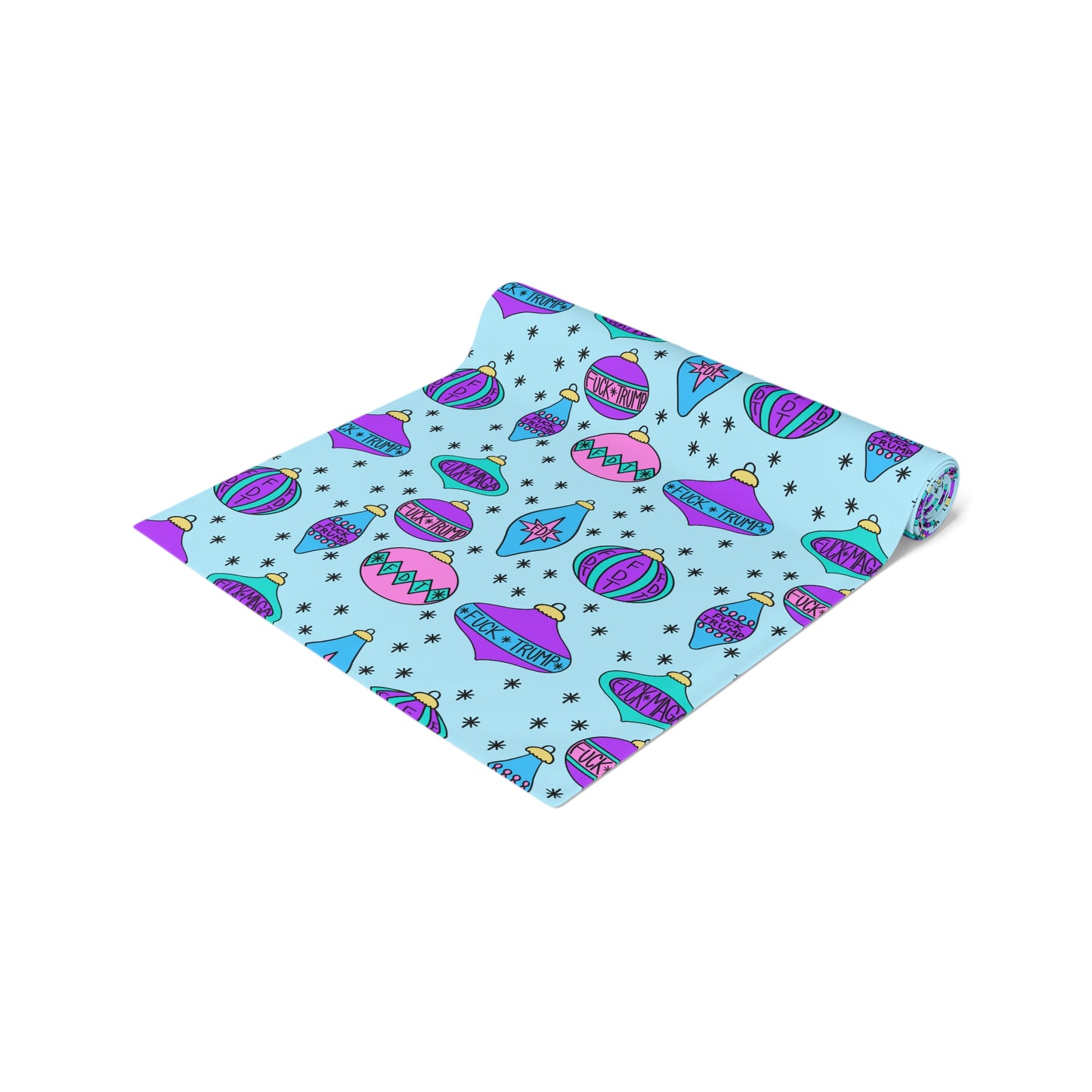 Slightly Subtle Ornament Blue Table Runner for Festive Decor, FDT Holiday Table Cover, Dining Kitchen Table Runner, Party Decor