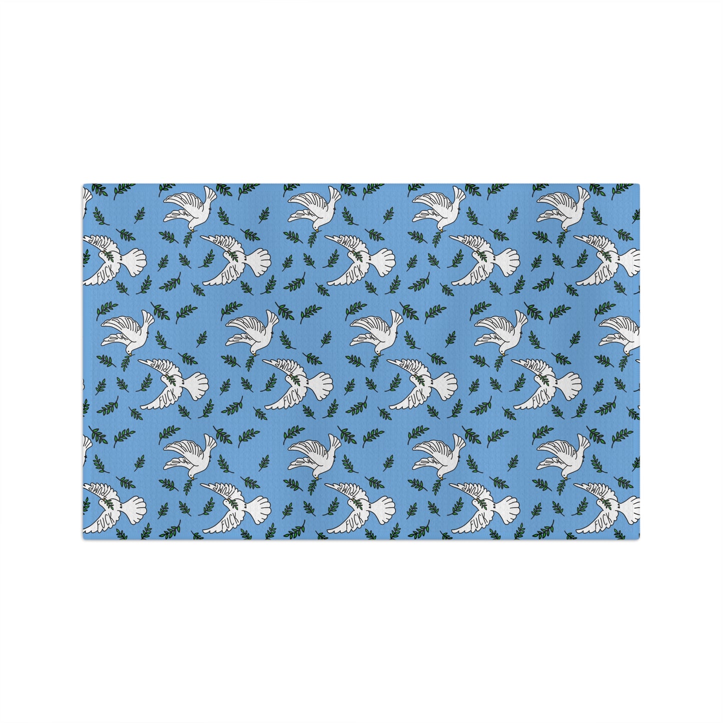 Slightly Subtle White Dove Pattern Microfiber Tea Towel | Blue Olive Branch Sprigs