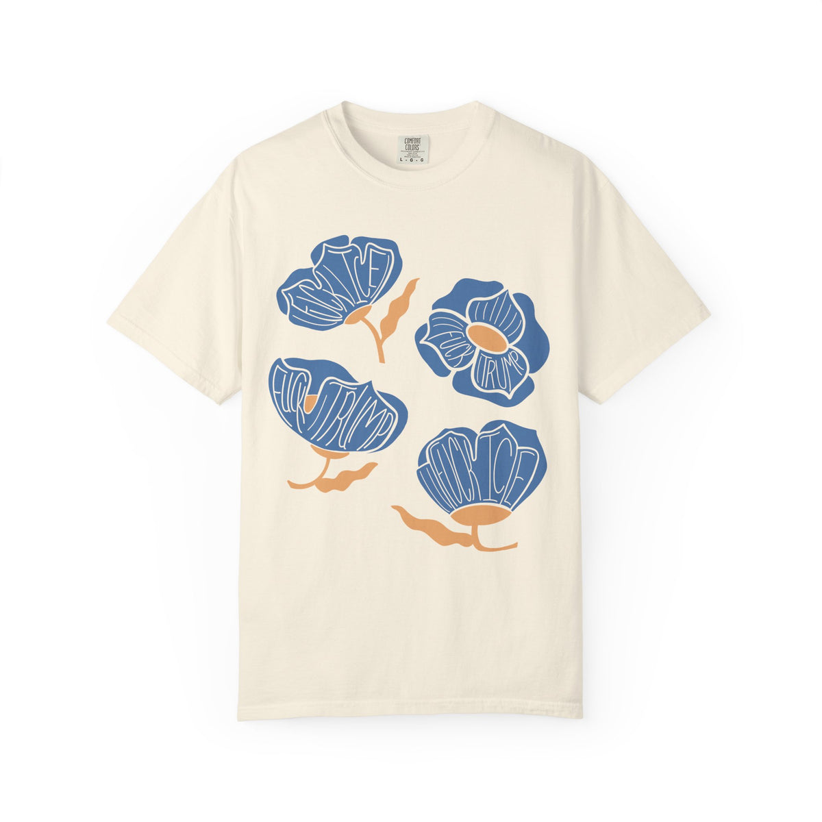 Slightly Subtle Blue Poppy Flowers T-Shirt | Floral Illustration Tee