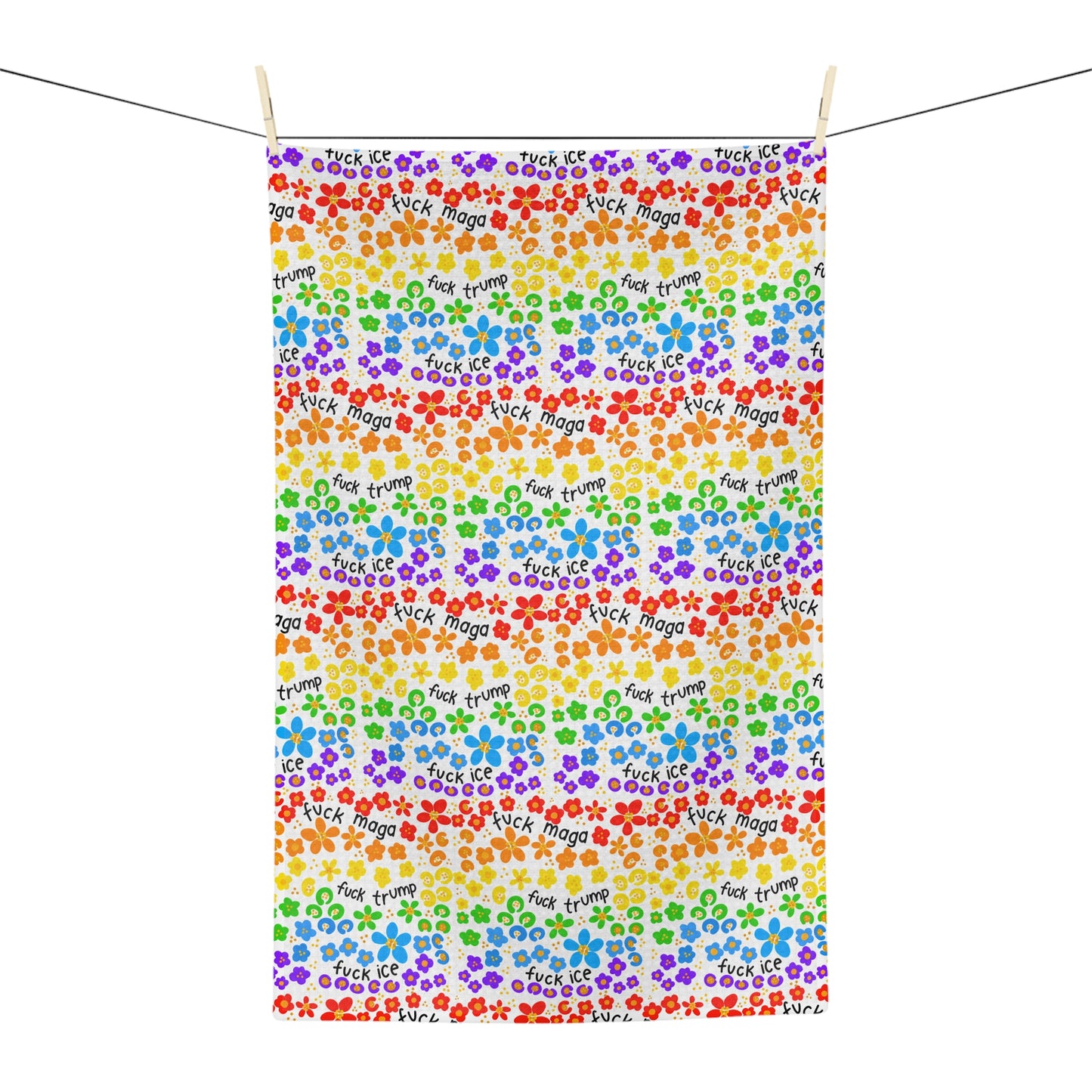 Slightly Subtle Rainbow Floral Print Pattern Pride Microfiber Tea Towel