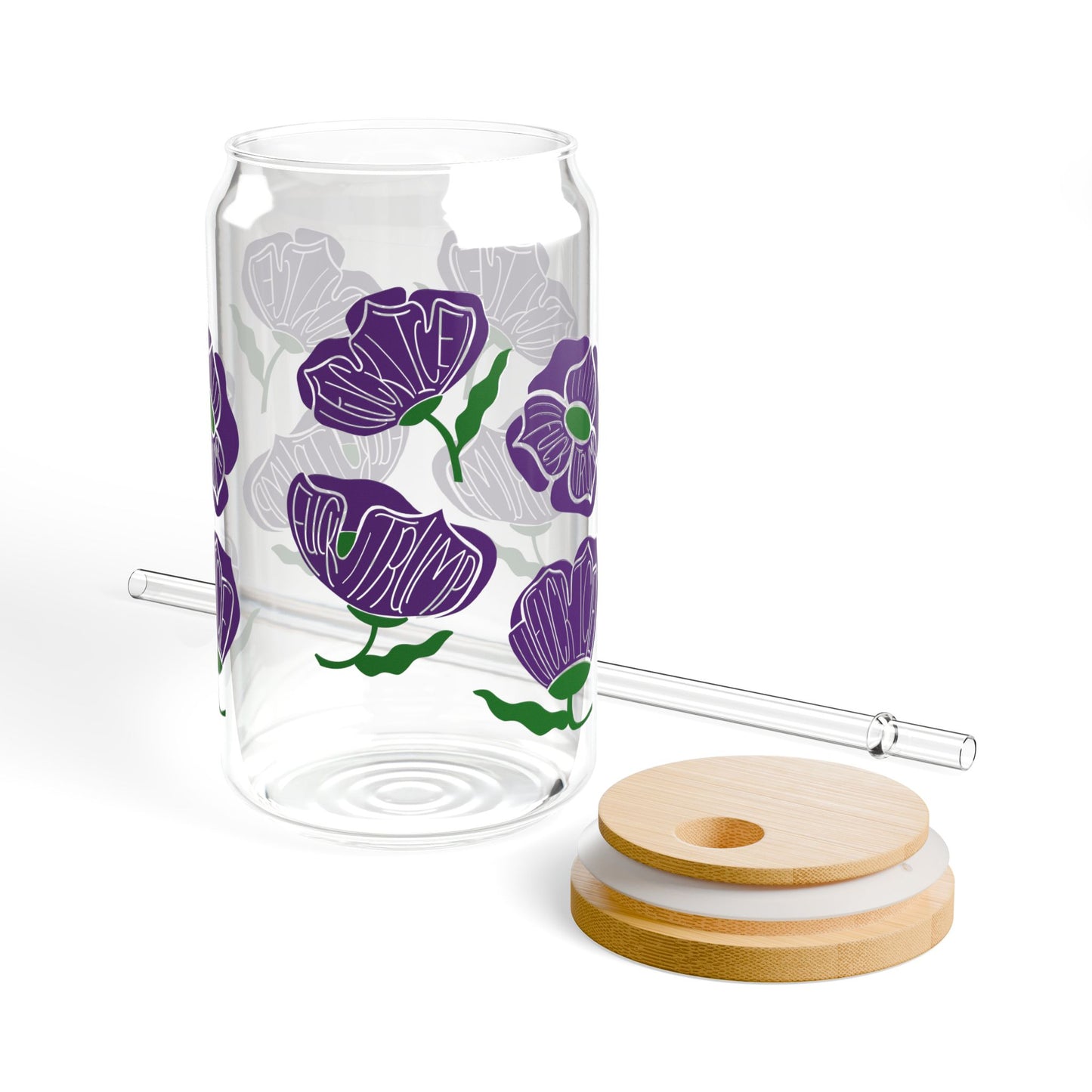 Slightly Subtle Purple Poppy Floral Sipper Glass | 16oz FDT