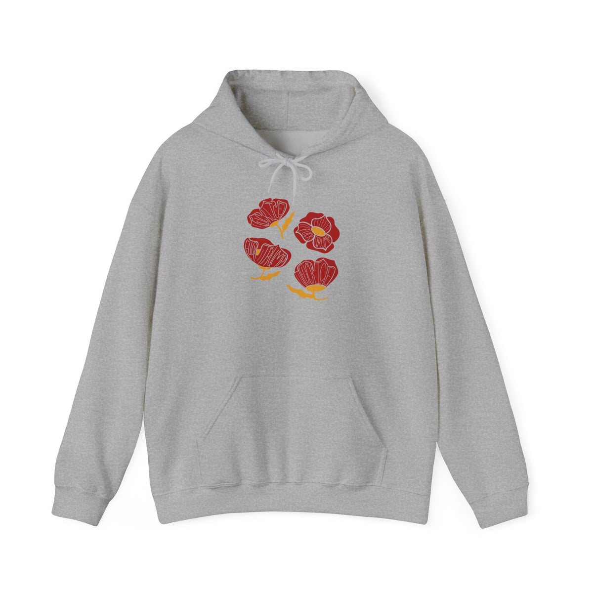 Slightly Subtle Red Poppy Flowers Hoodie | Floral Illustration, Minimal Line Art FDT