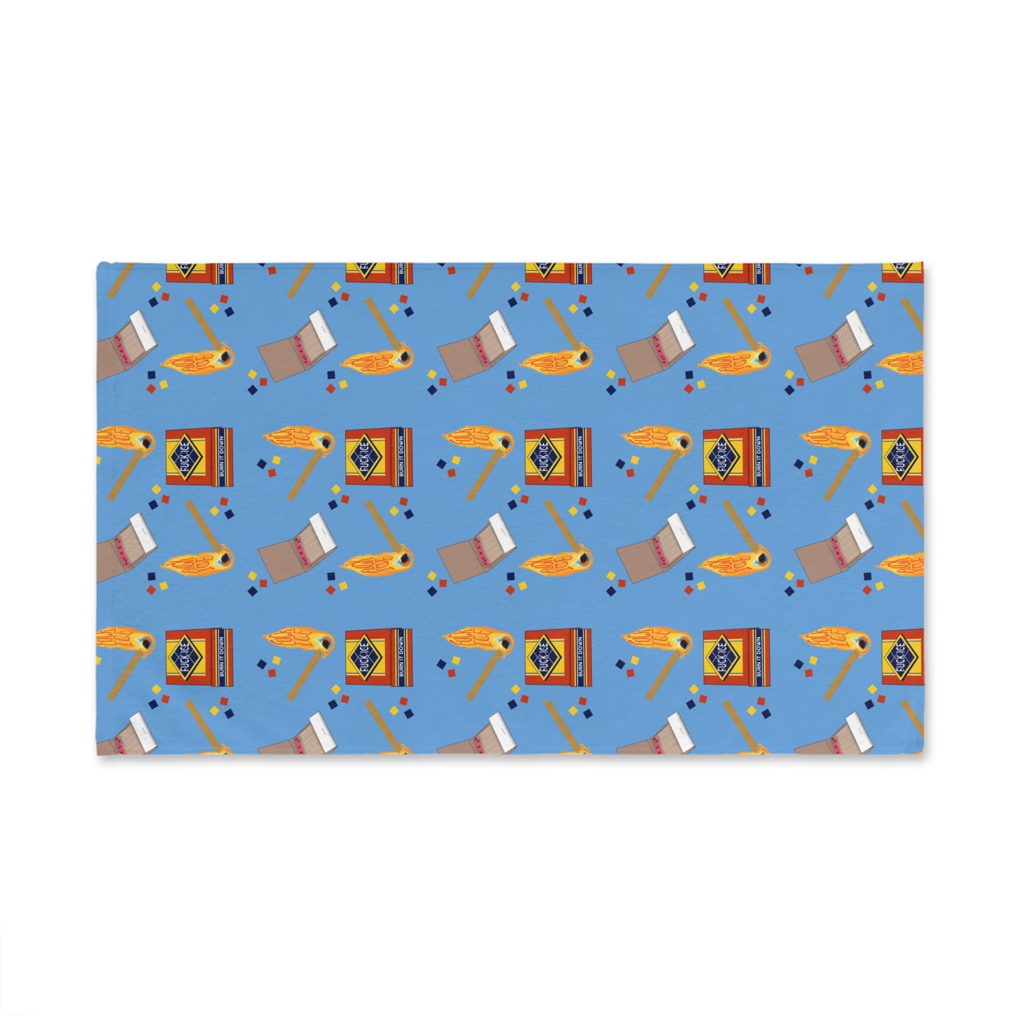 Slightly Subtle Matchbox and Burning Match Pattern Hand Towel | Retro Fire Matches Design