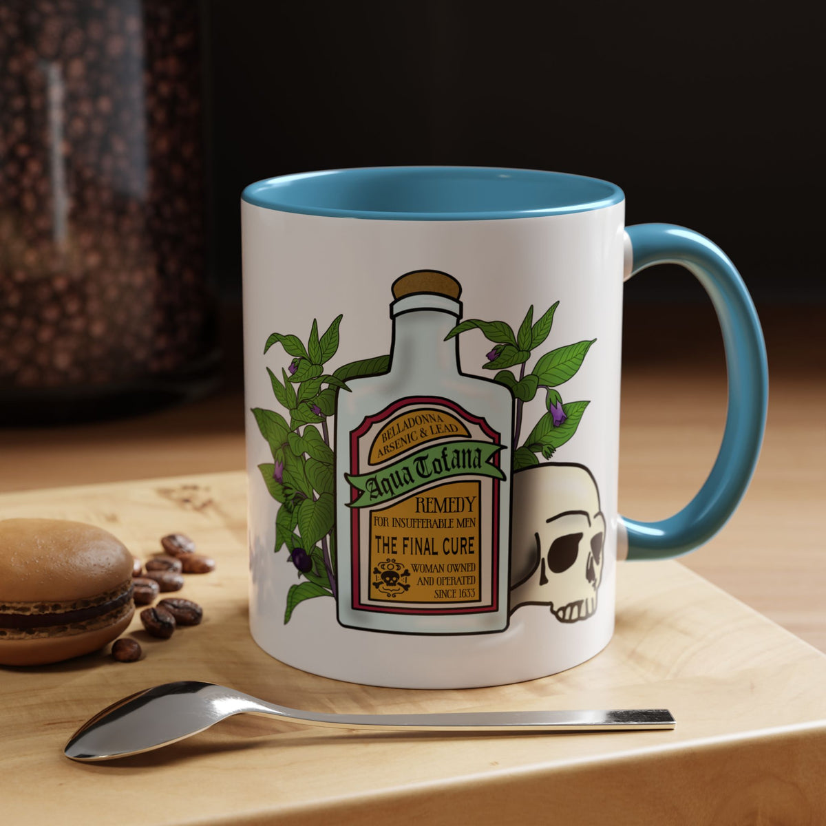 Herbal Remedy Coffee Mug Aqua Tofana Potion Bottle, Skull & Botanical Gothic Accent Mug