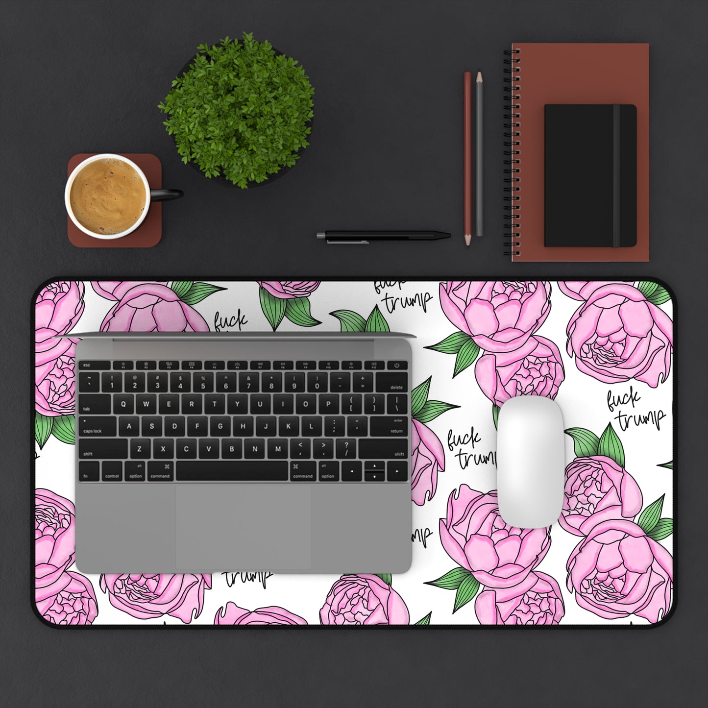 Slightly Subtle Pink Peonies Pattern Desk Mat | Floral Mouse Pad